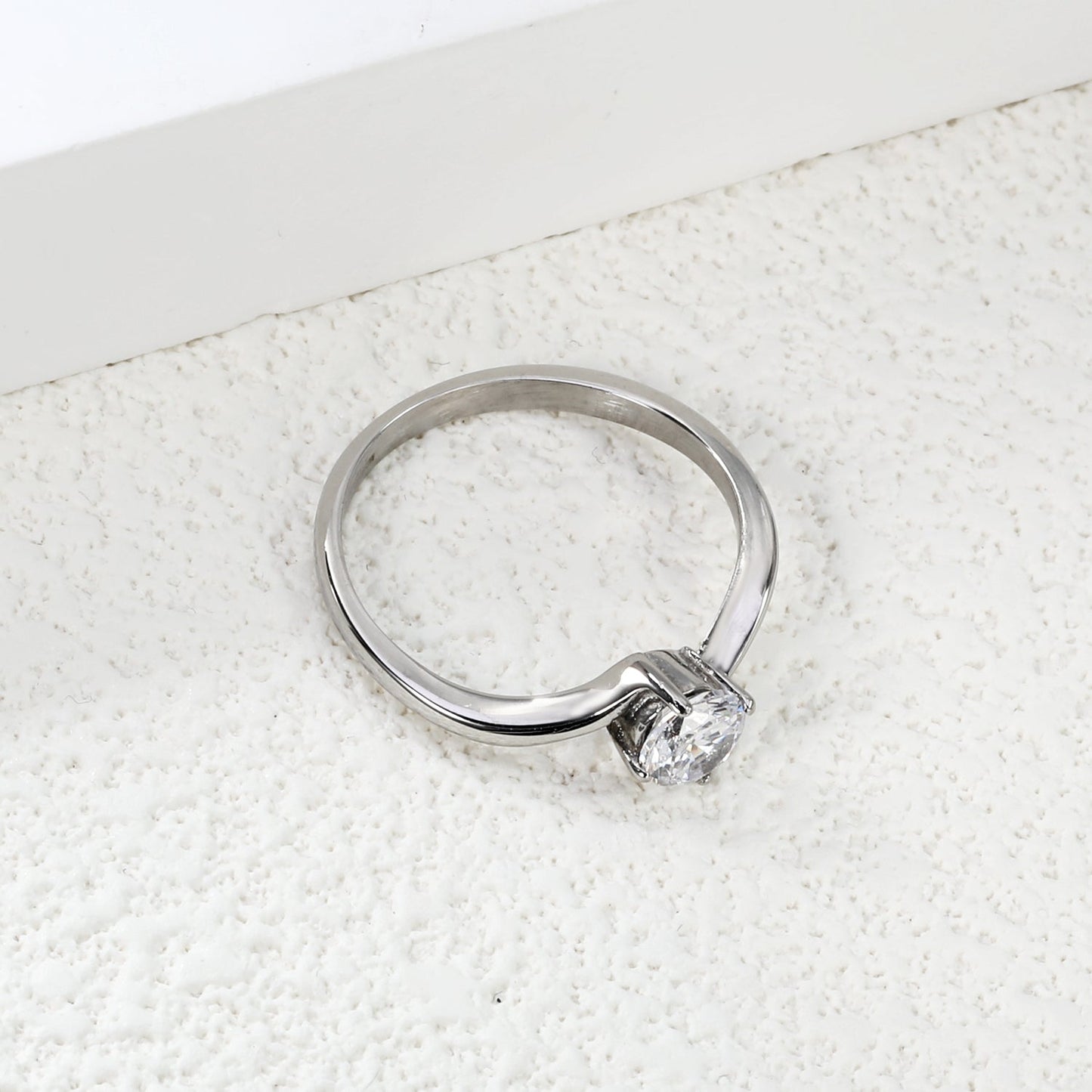 New Stainless Steel with 6.4mm White Diamonds Ring Gold/Steel Color