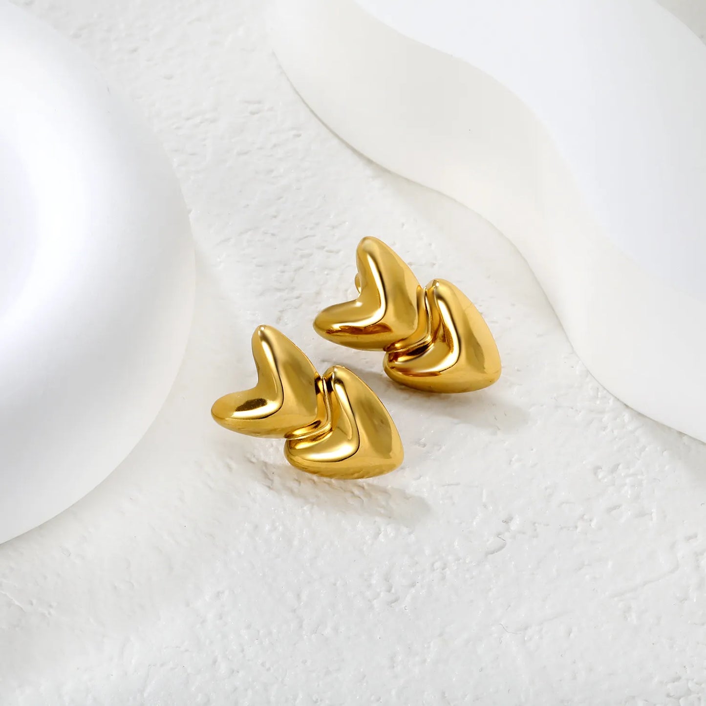 Double Hearts Minimalism Gold-plated Stainless Steel Earrings for Bulk Order | Wholesale Available | 12 MOQ