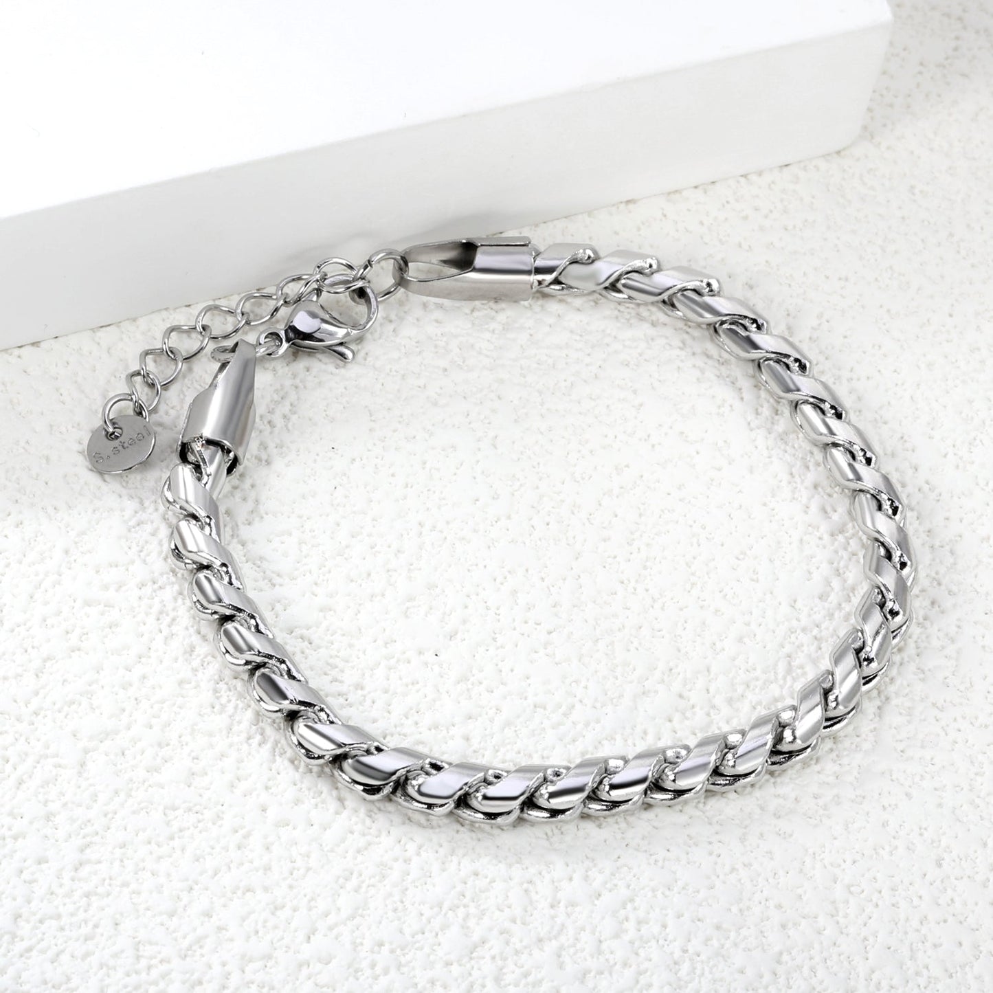 5mm Dan S Chain Bracelet 18+3cm+6mm Round Tail Tag Steel/Golden