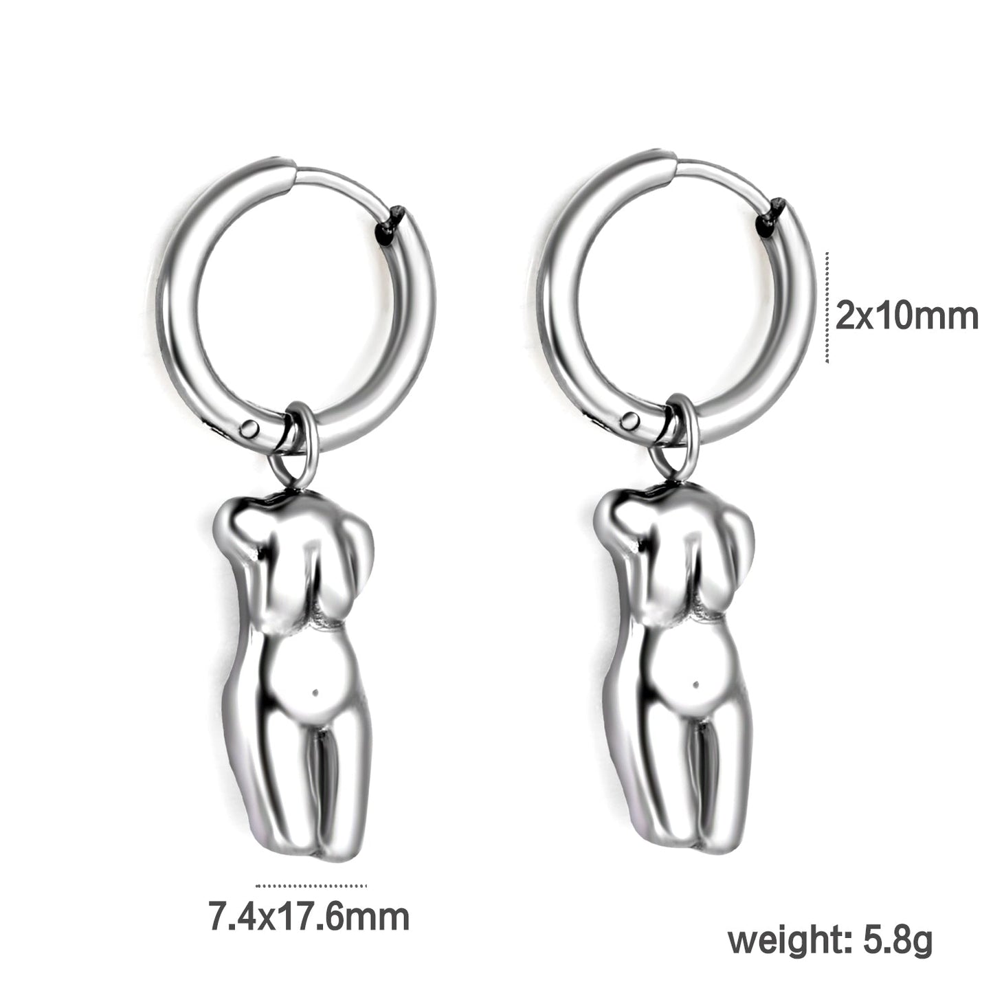2*10mm Circle with Garment Model Earrings 7.4*17.6mm Steel/Golden