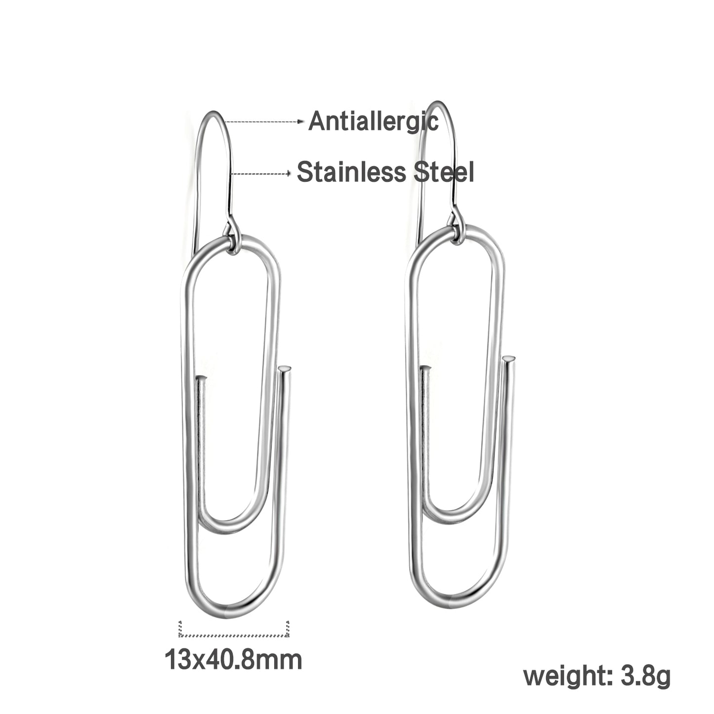 Stainless Steel 13*40.8mm Paper Clip Earrings Jewelry Trendy Geometric Fashion Charm Paperclip Drop Earrings