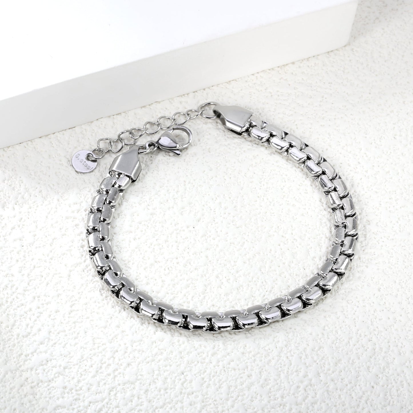 W 6mm*Thick 2.6mm Flattened Pearls Bracelet 18+3cm+6mm Round Tail Plate Steel / Gold