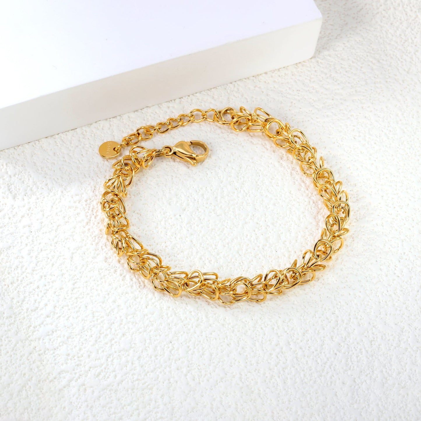 Wire 0.8mm*Width 7mm Chain Bracelet 18+3cm+6mm Round Tail Plaque Gold Color