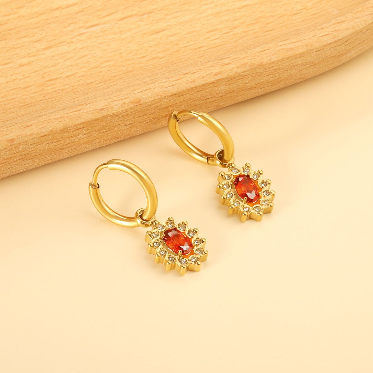 2x13mm Round with Oval White Diamonds + White & Red & Pink & Blue & Green Diamond Hoop Earrings