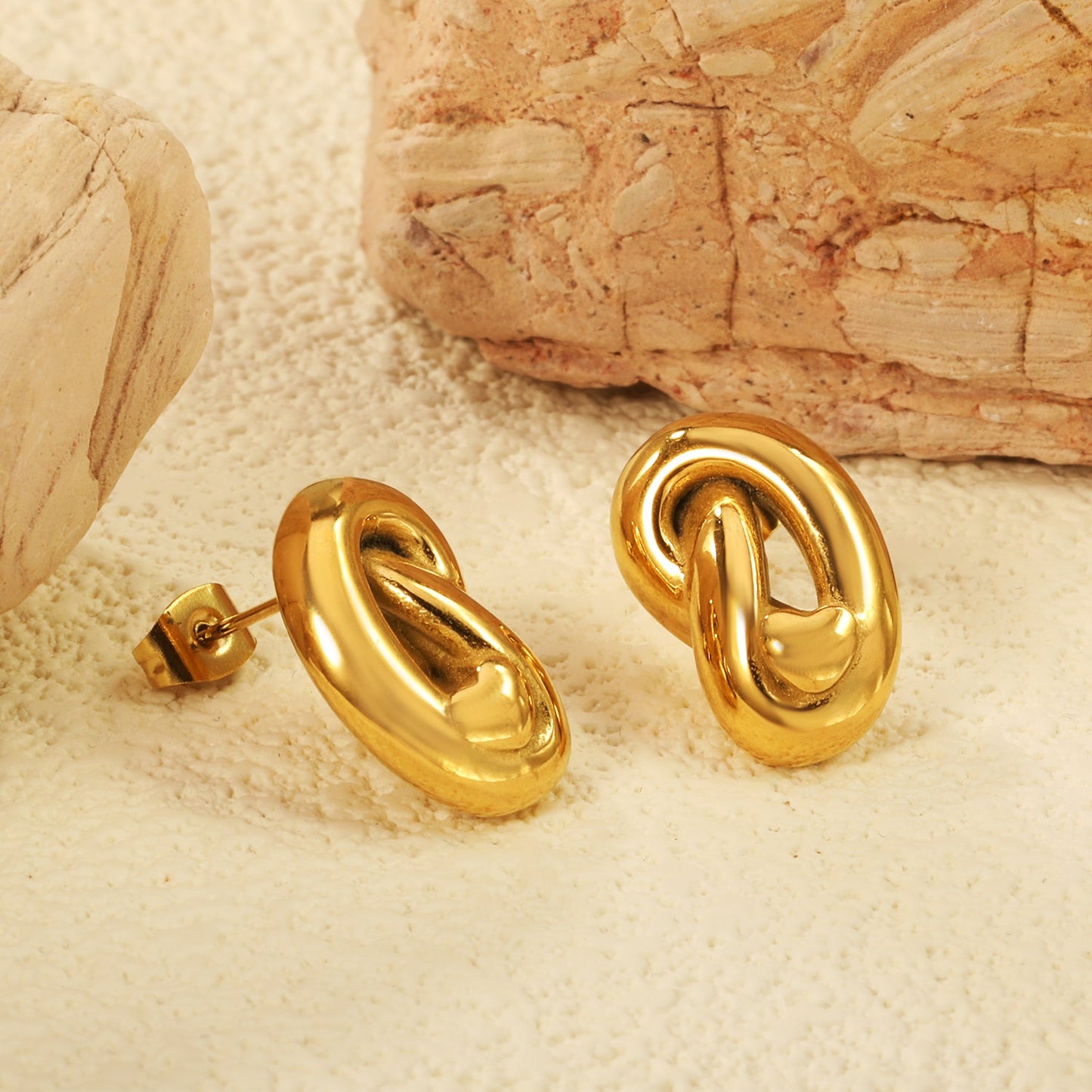 12*19mm Button Knot Earrings Gold Color