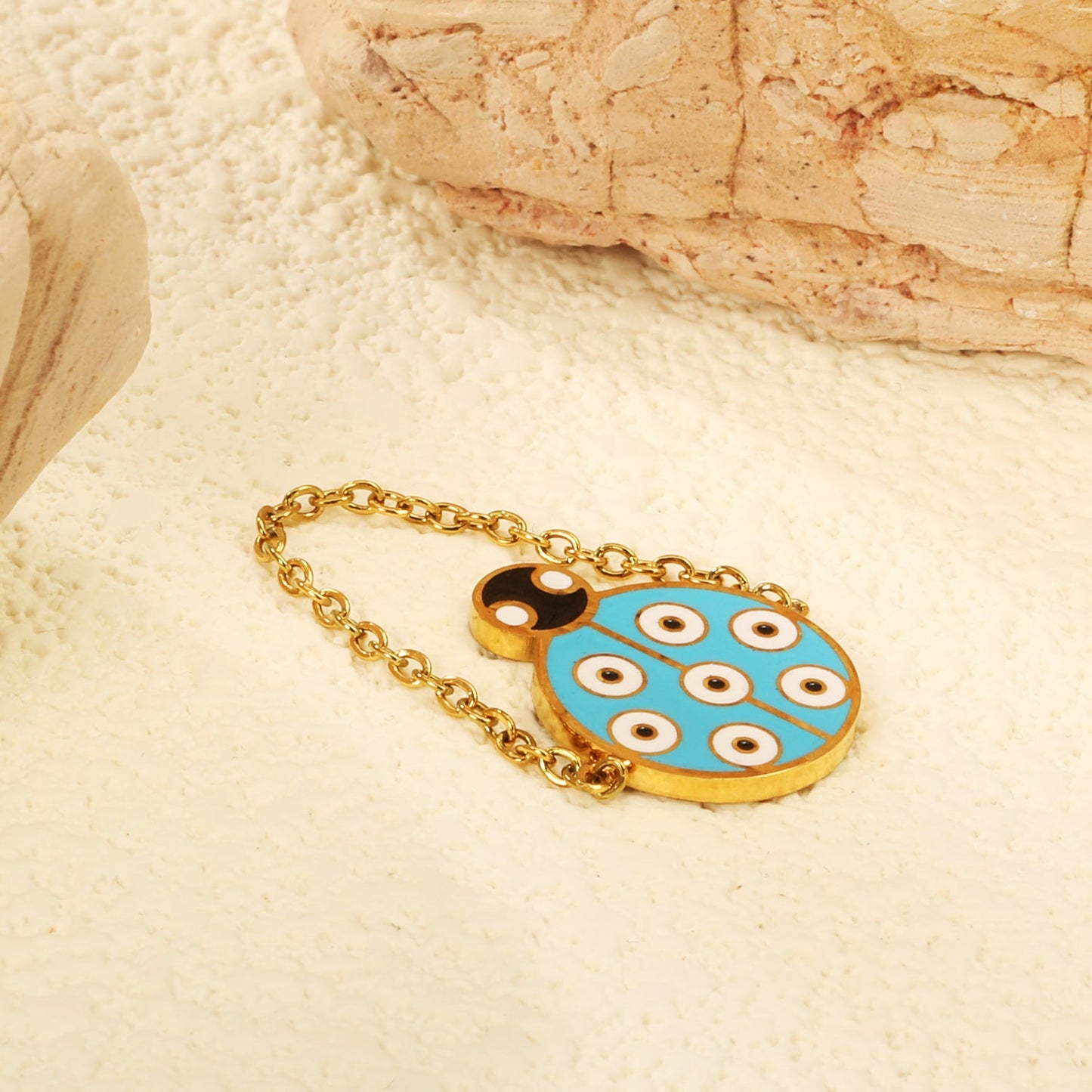 14*18mm Round Beetle with Blue Drip Soft Ring Gold