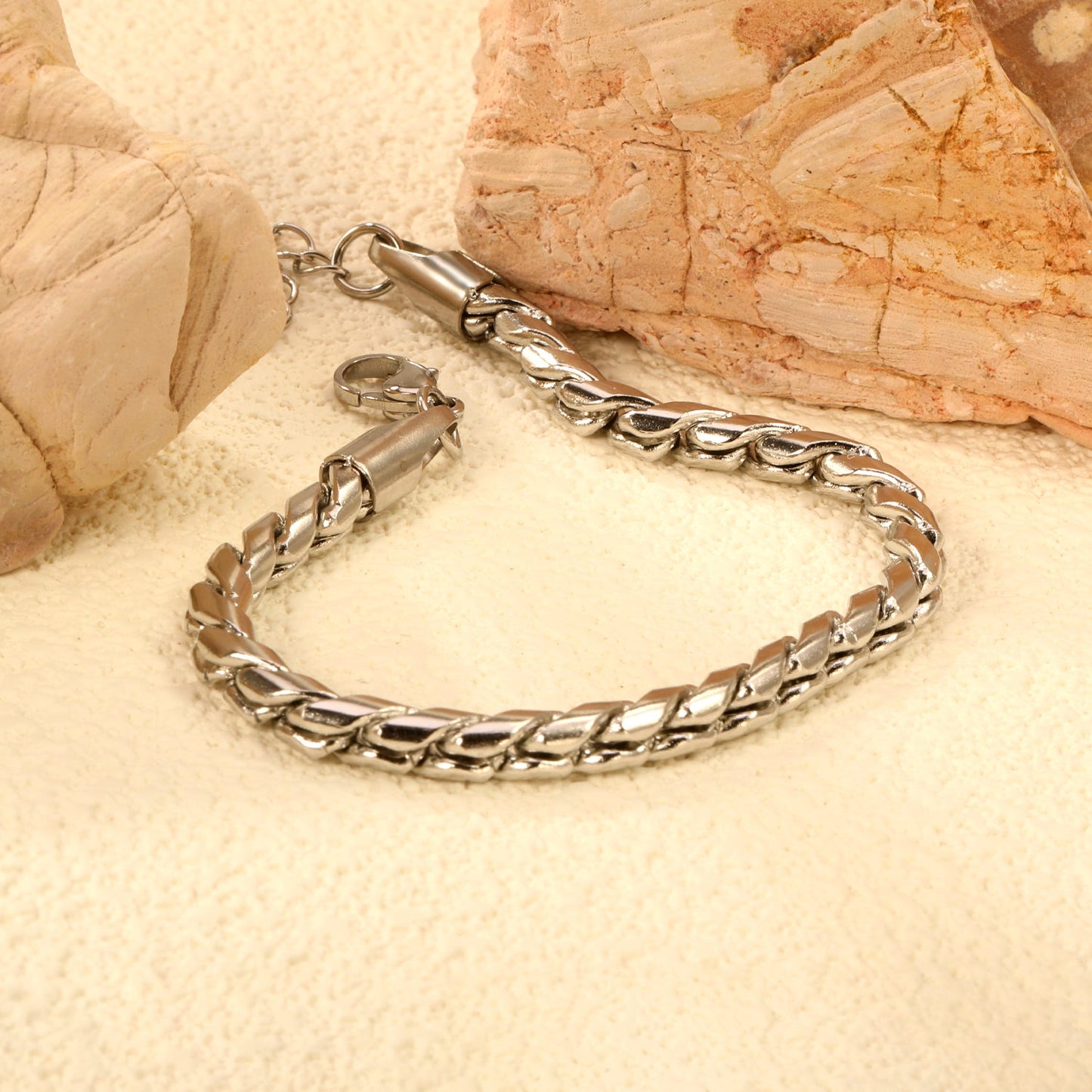 5mm Dan S Chain Bracelet 18+3cm+6mm Round Tail Tag Steel/Golden