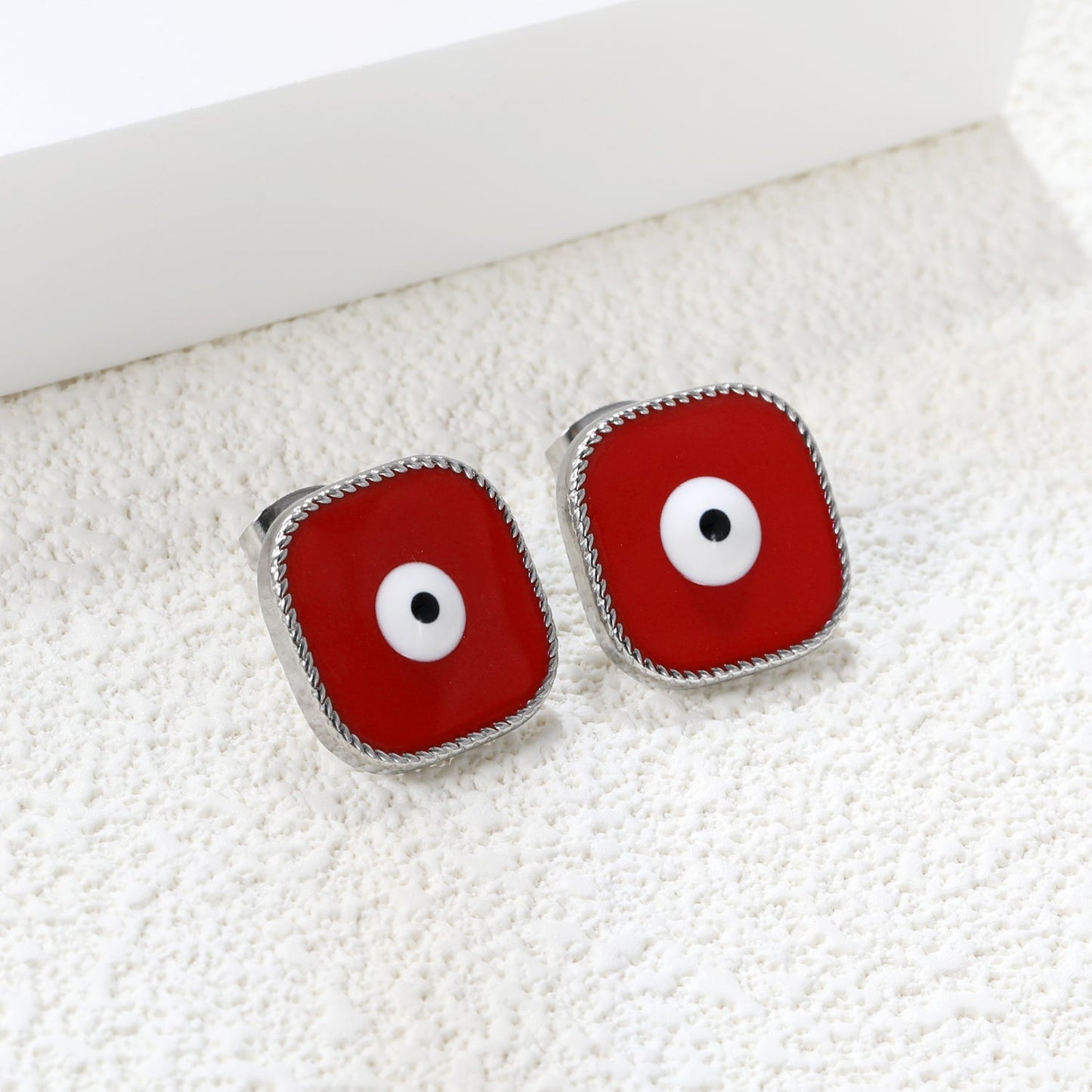 Lace Square with Multi-color Eyelets Multi-color Bottom Oil Drop Earrings 16.5*16.5mm