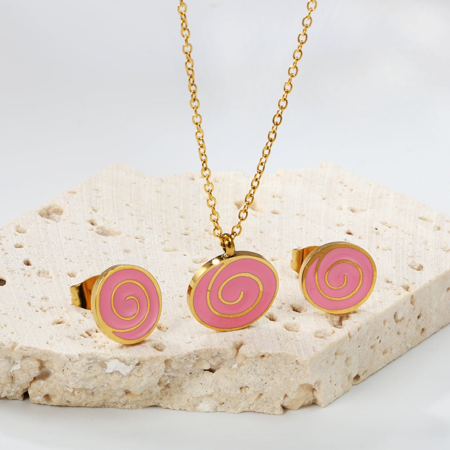 Bobbleboard Candy with Powder Drip Oil Set 0.3 Cross 40+5cm+6mm Round Plaque Earrings: 10.3*9.5mm Pendant: 12.3*11.5mm Steel Color/Golden Color
