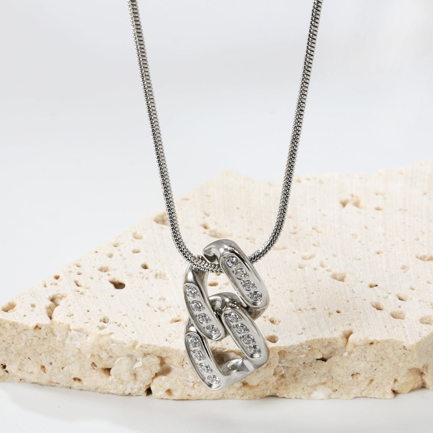 10*20mm Diamond Clasp Pendant Necklace 1.2mm Round Snake 40+5cm+6mm Round Plaque Steel color/golden