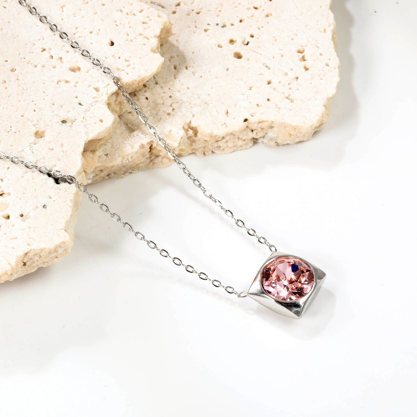 Square Pendant with white & mineral black & deep purple & light purple & red & pink & deep blue & light blue & deep green & light green & white opal & pink opal pendant 10mm necklace 43+5cm