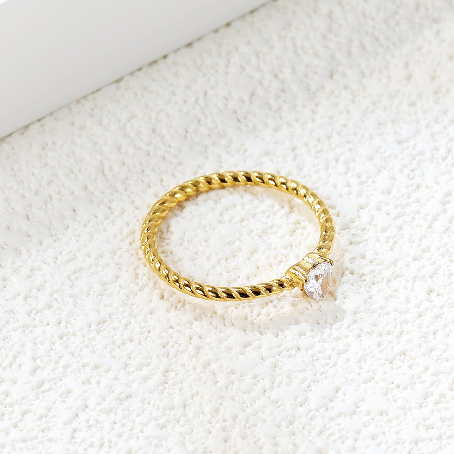 White Triangle Diamonds with Twist Band Ring