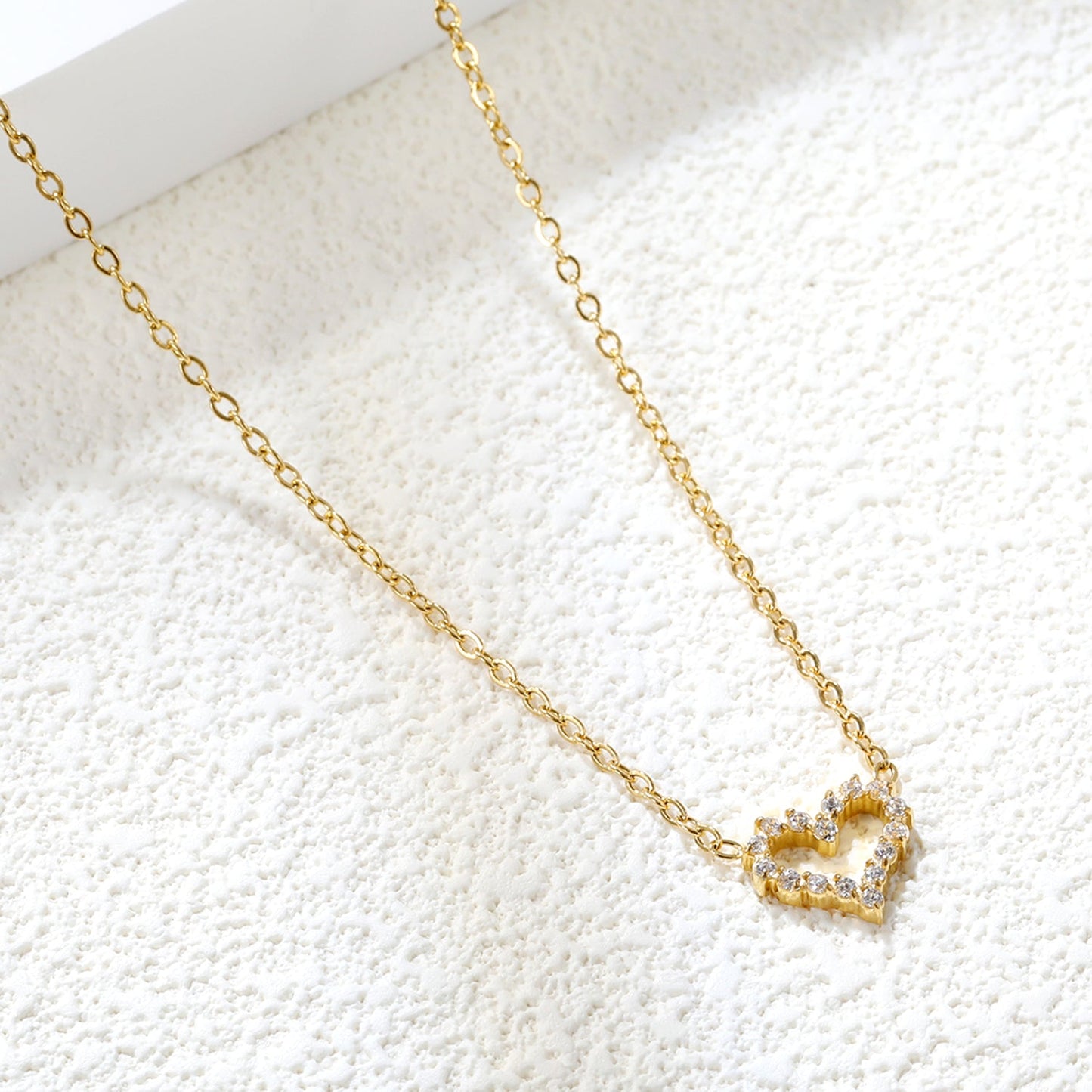 11*10mm heart circle with white diamond edge pendant necklace 42+5cm