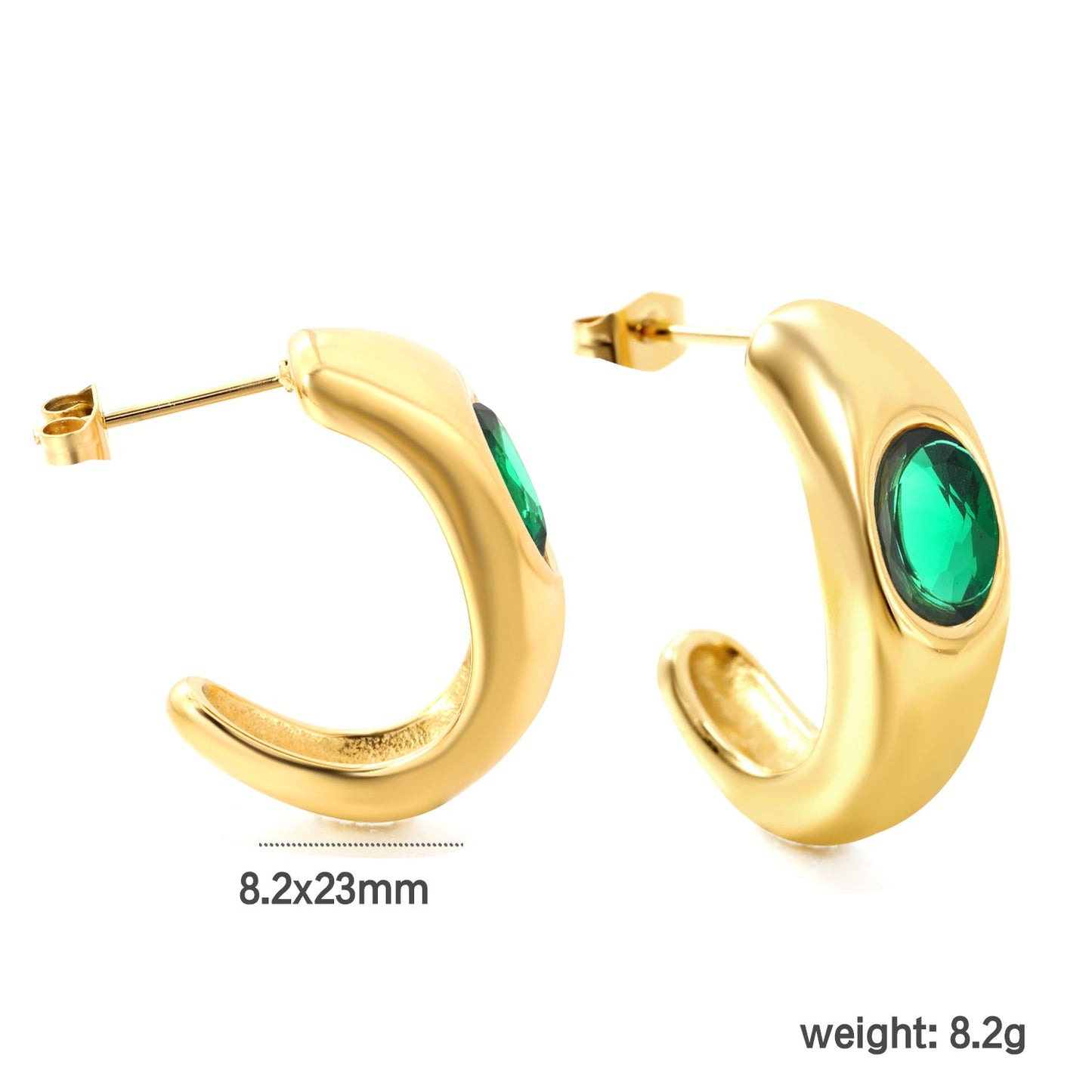 Size head half hoop with white & green diamonds & pink diamonds earrings 8.2*23mm