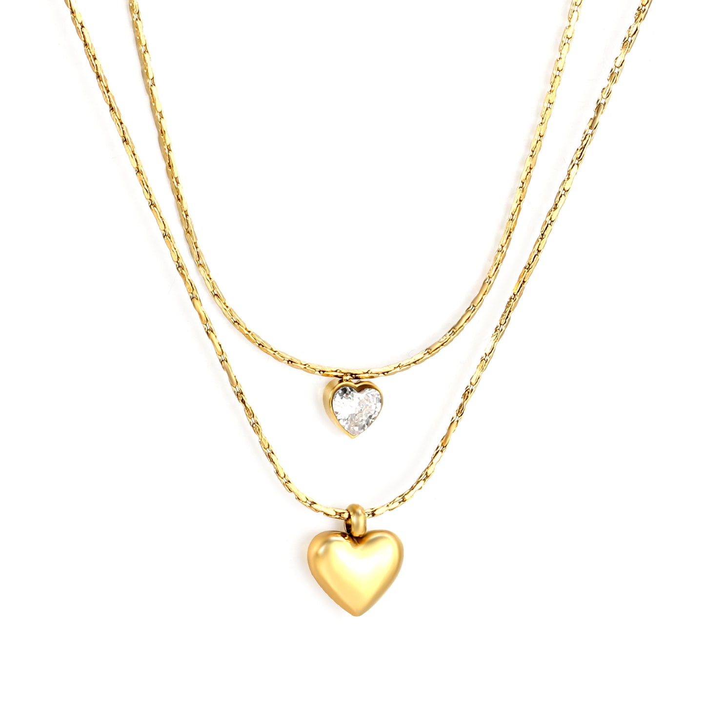 Stainless Steel Double-Layer Chain with Heart Pendant Waterproof Ason Jewelry