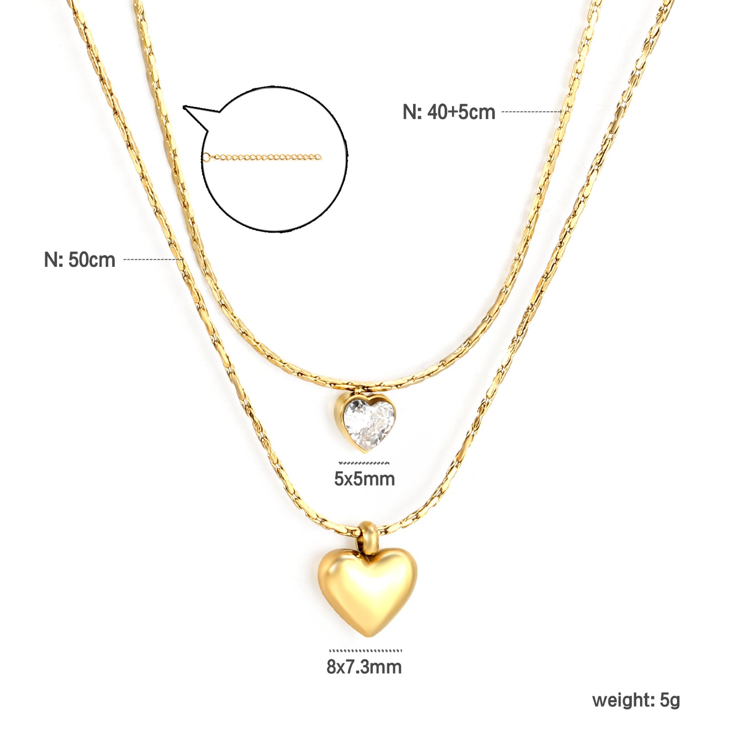 Stainless Steel Double-Layer Chain with Heart Pendant Waterproof Ason Jewelry