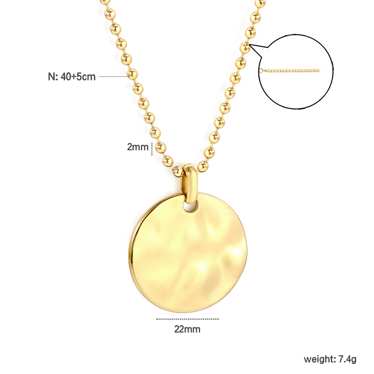 Textured Stainless Steel Pendant Necklace 18K gold plated waterproof