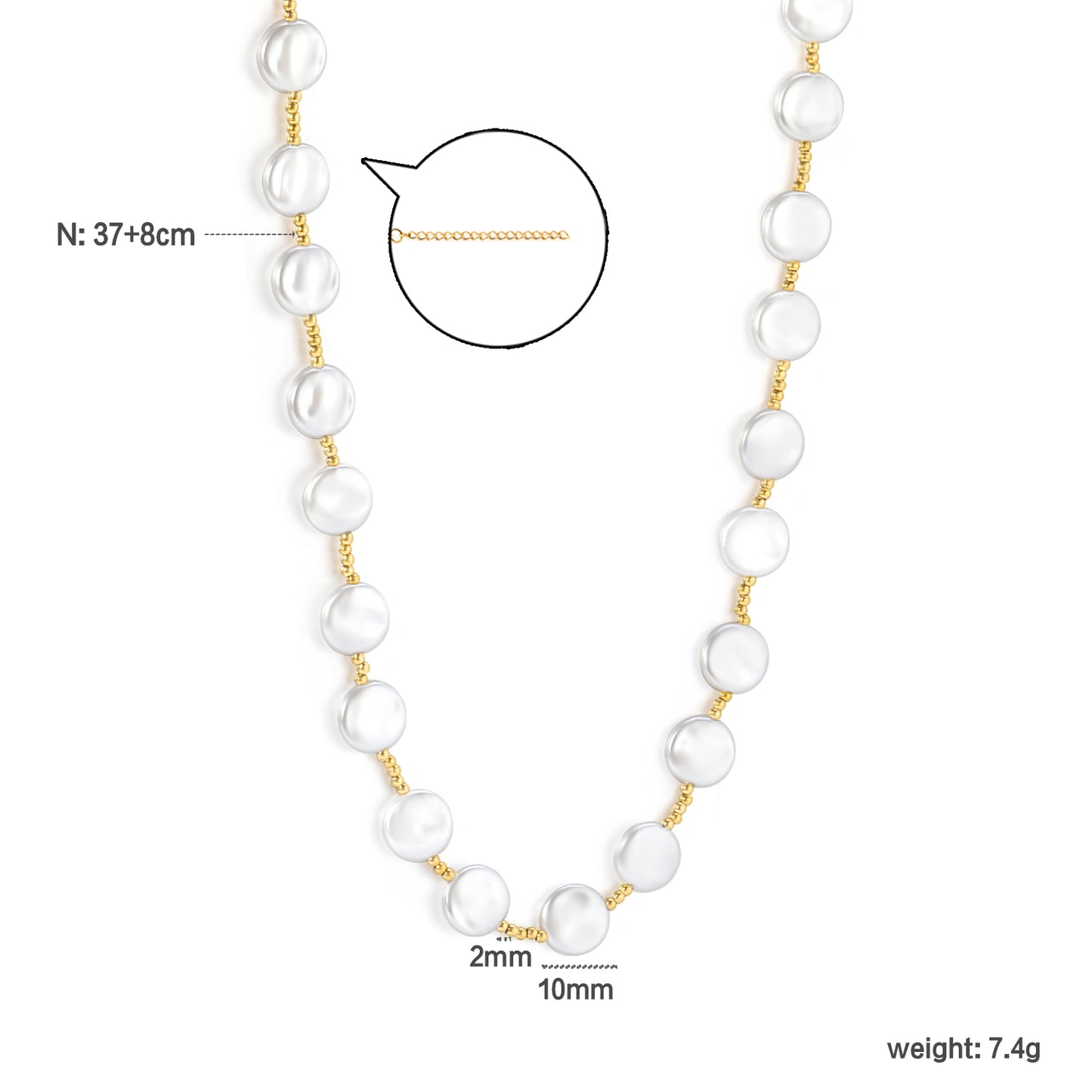 Pearl Necklace Waterproof & Hypoallergenic Stainless Steel Jewelry