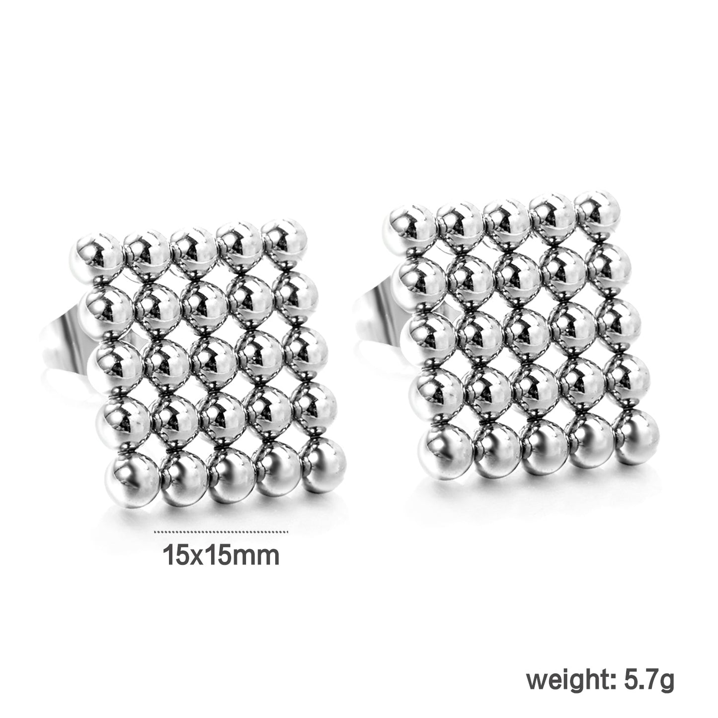 Square Steel Bead Earrings 15*15mm