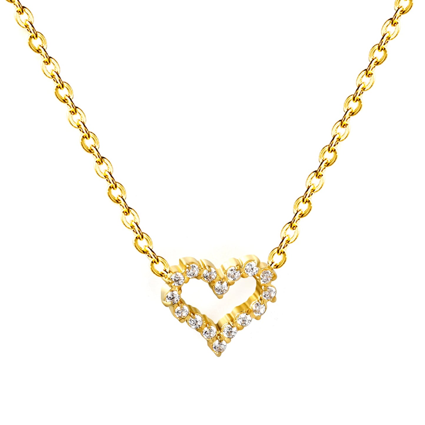 11*10mm heart circle with white diamond edge pendant necklace 42+5cm