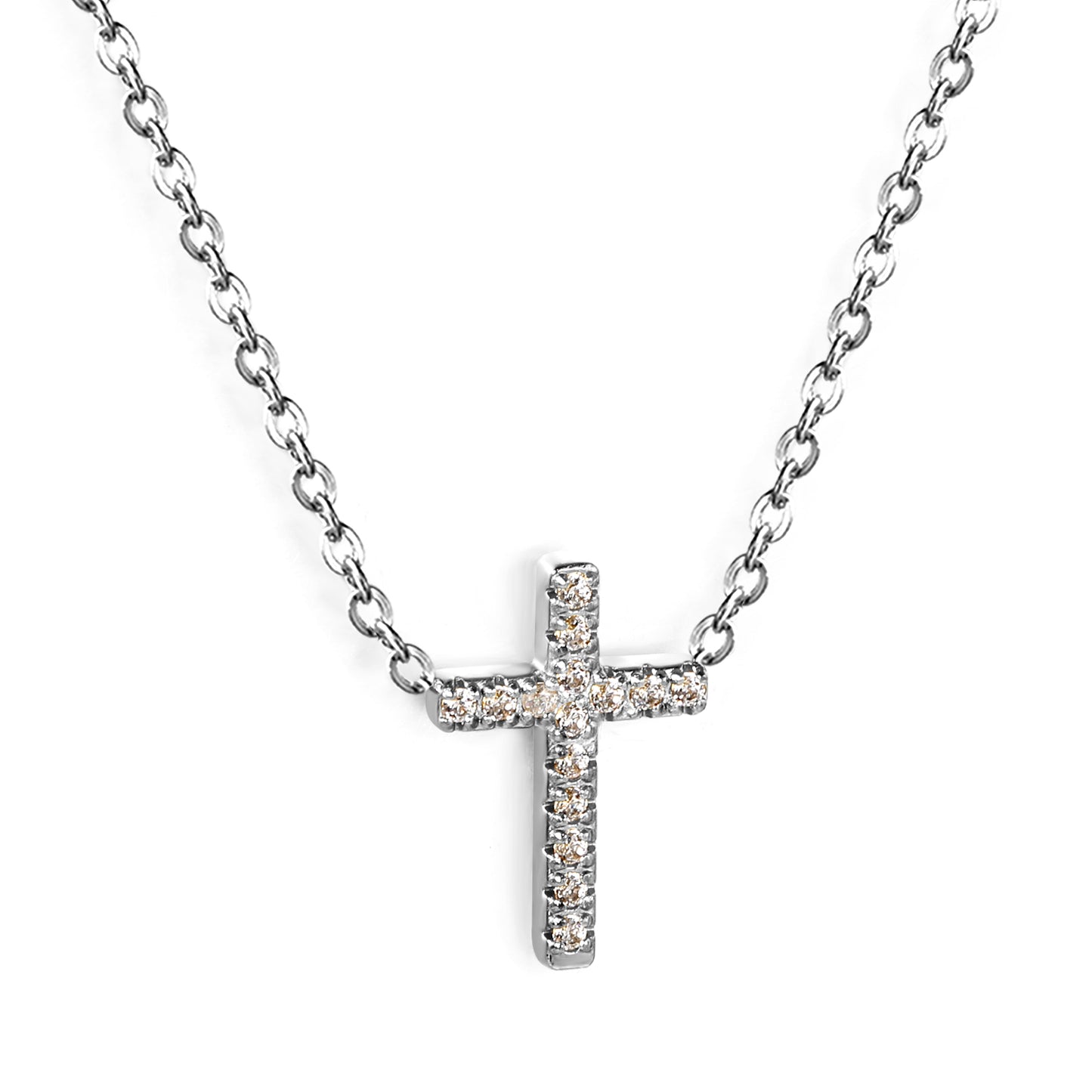 Cross Stainless Steel Pendant Necklace - CNC-Machined Cubic Zirconia on 18K Gold-Plated Stainless Steel