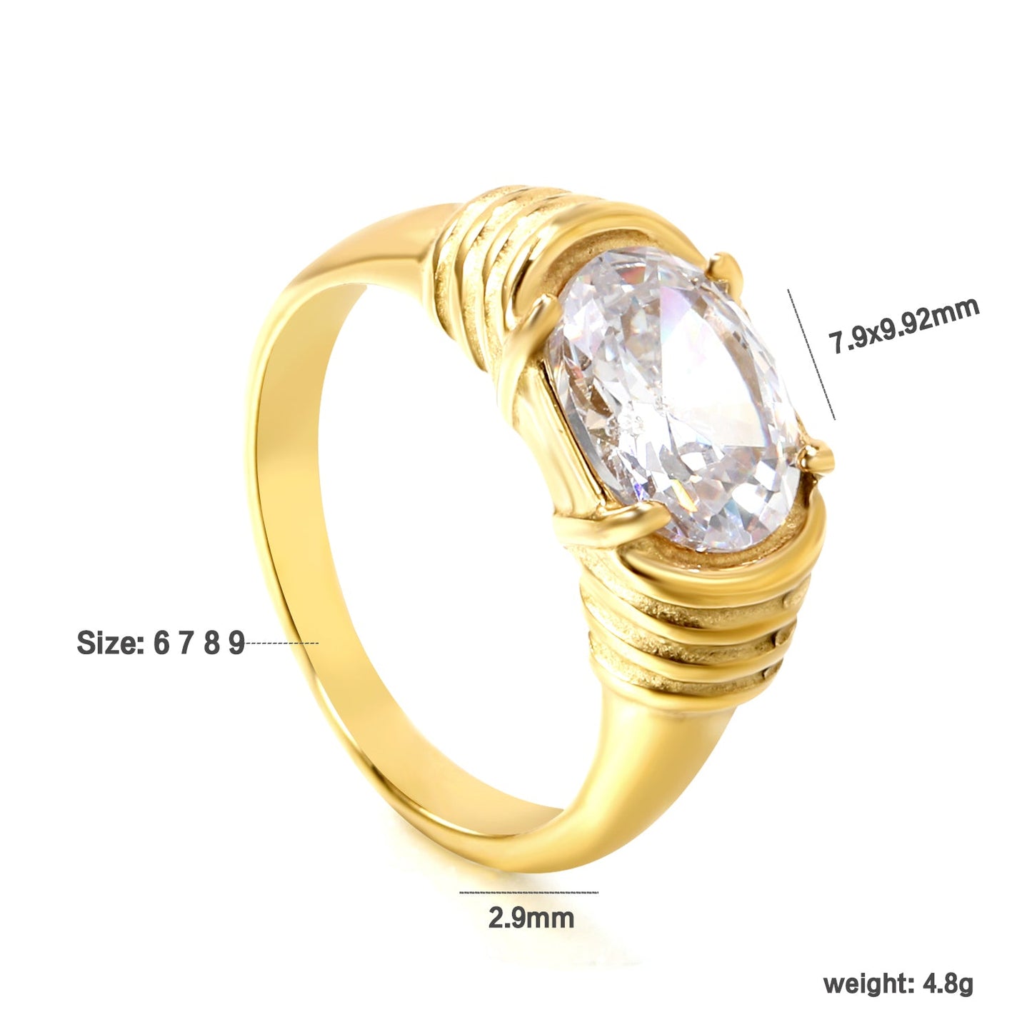 Oversized white oval diamonds on a threaded band ring.