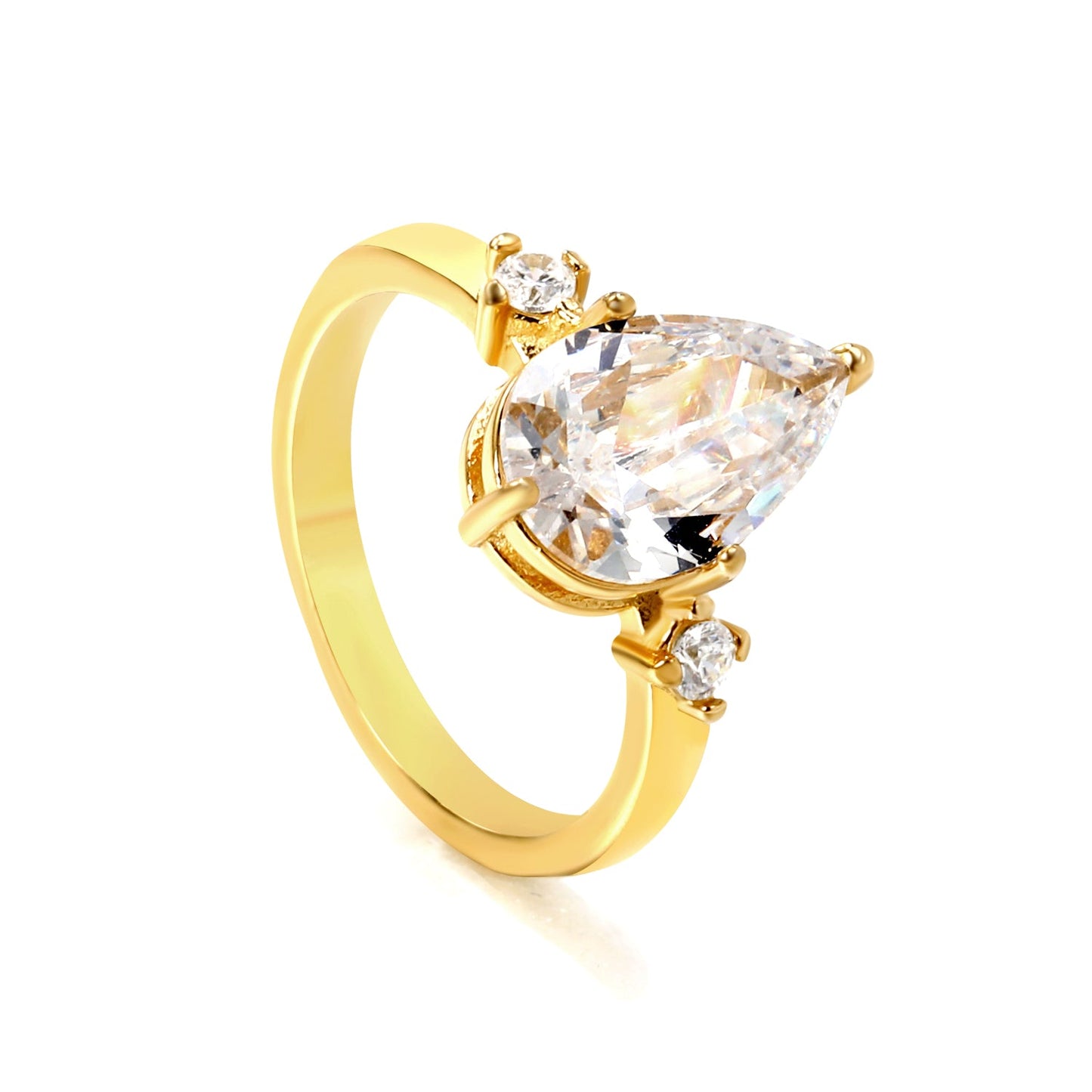 Set with a large teardrop diamond and two small diamond rings