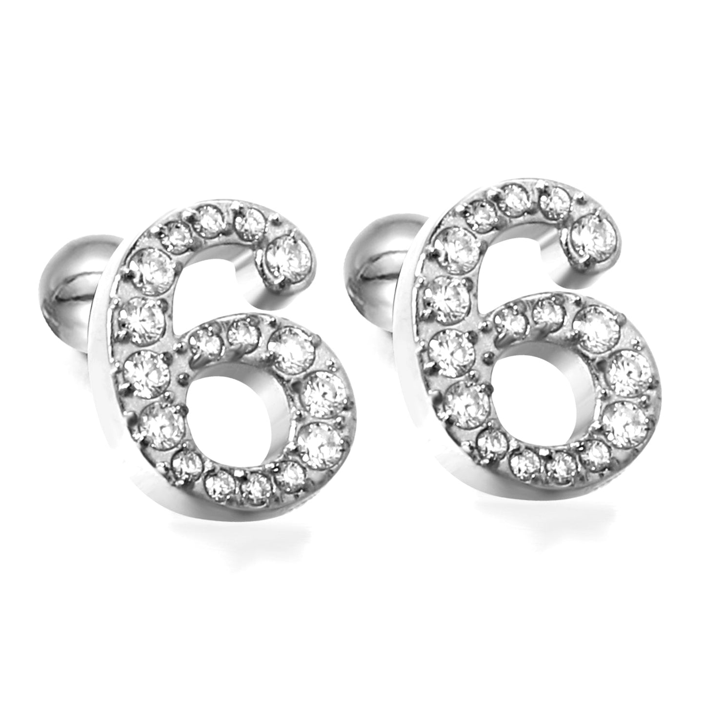 Steel ball screw-in numbers 1~9 with white diamond earrings 6*10mm