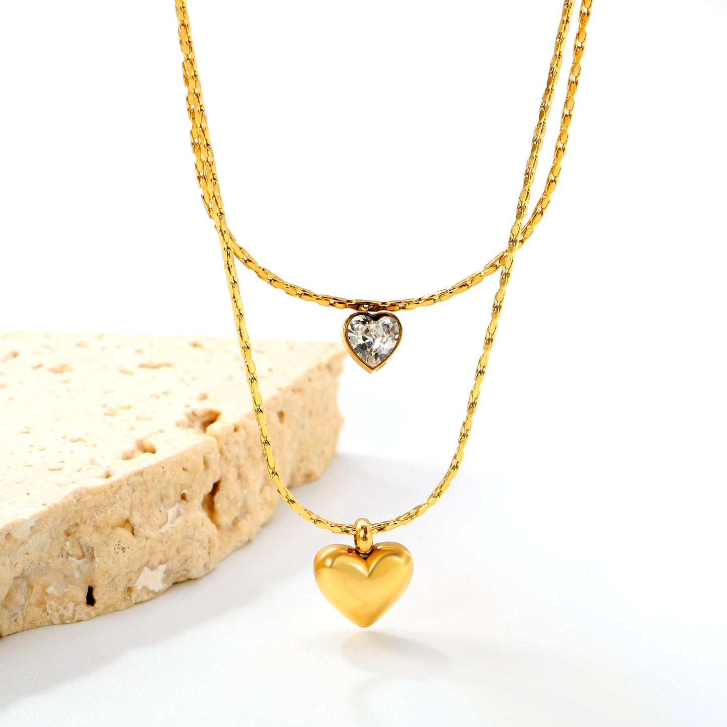 Stainless Steel Double-Layer Chain with Heart Pendant Waterproof Ason Jewelry
