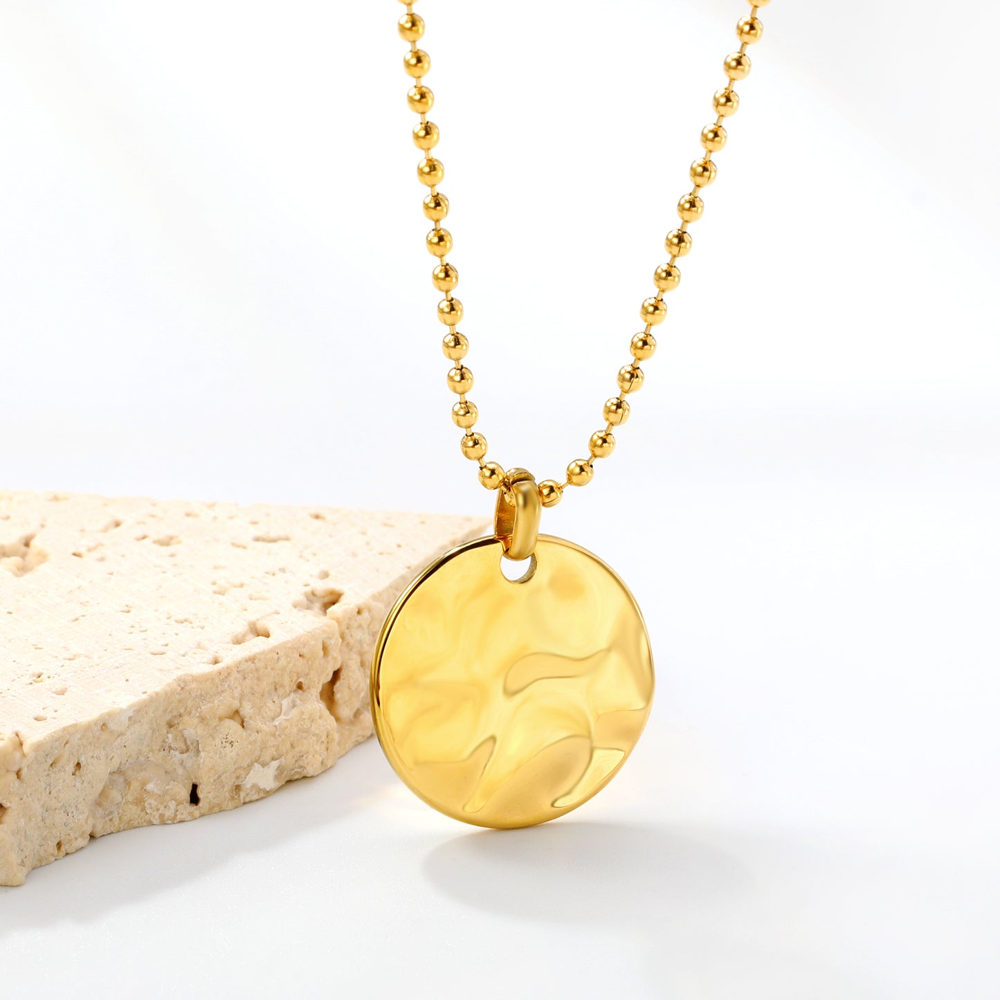 40+5cm Necklaces Blank Engrave 18K Gold Plated Stainless Steel Jewelry Circle Round Coin Pendant