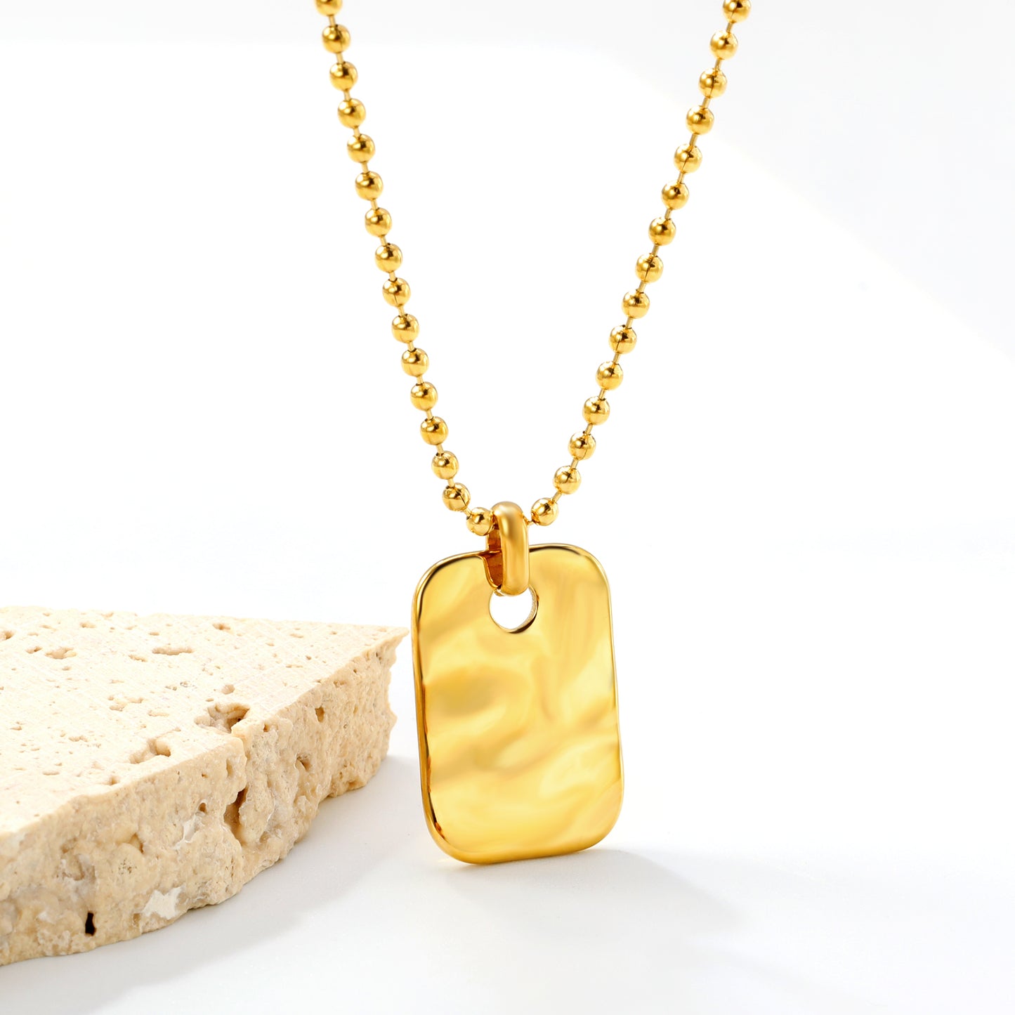 Elegant Textured Stainless Steel Pendant Necklace - 18K Gold-Plated Relief Jewelry