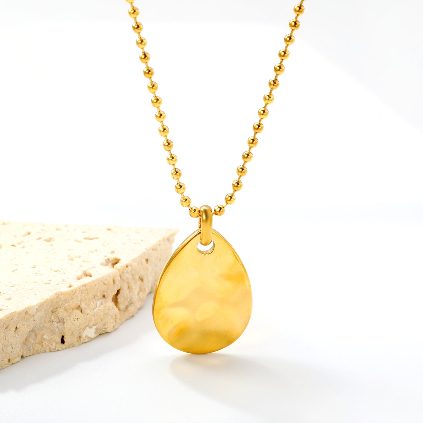Gold-Plated Relief Pendant Necklace - Geometric Stainless Steel Jewelry