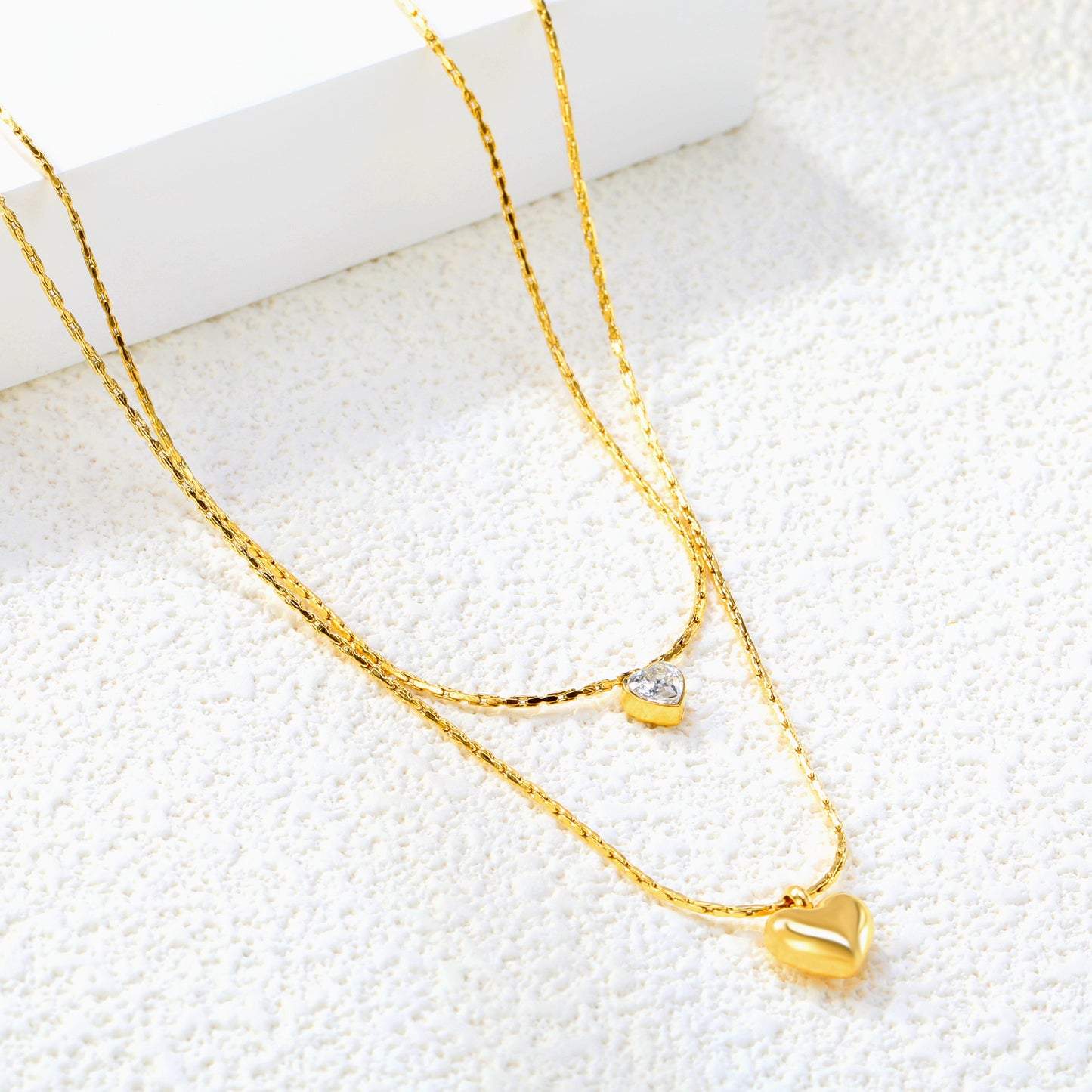 Stainless Steel Double-Layer Chain with Heart Pendant Waterproof Ason Jewelry