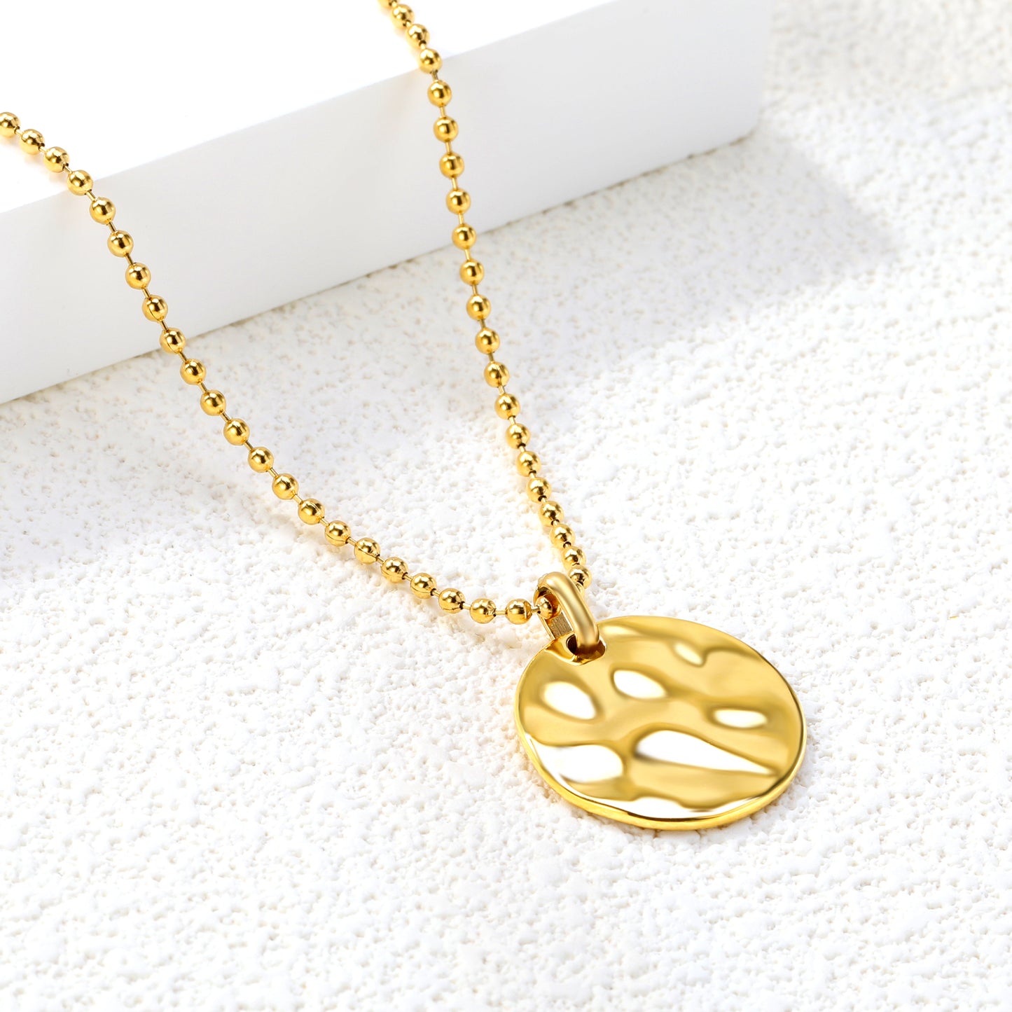 40+5cm Necklaces Blank Engrave 18K Gold Plated Stainless Steel Jewelry Circle Round Coin Pendant