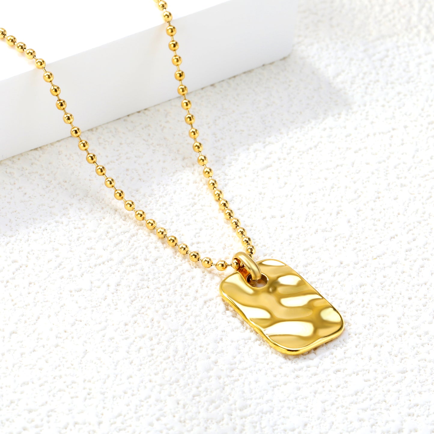 Elegant Textured Stainless Steel Pendant Necklace - 18K Gold-Plated Relief Jewelry