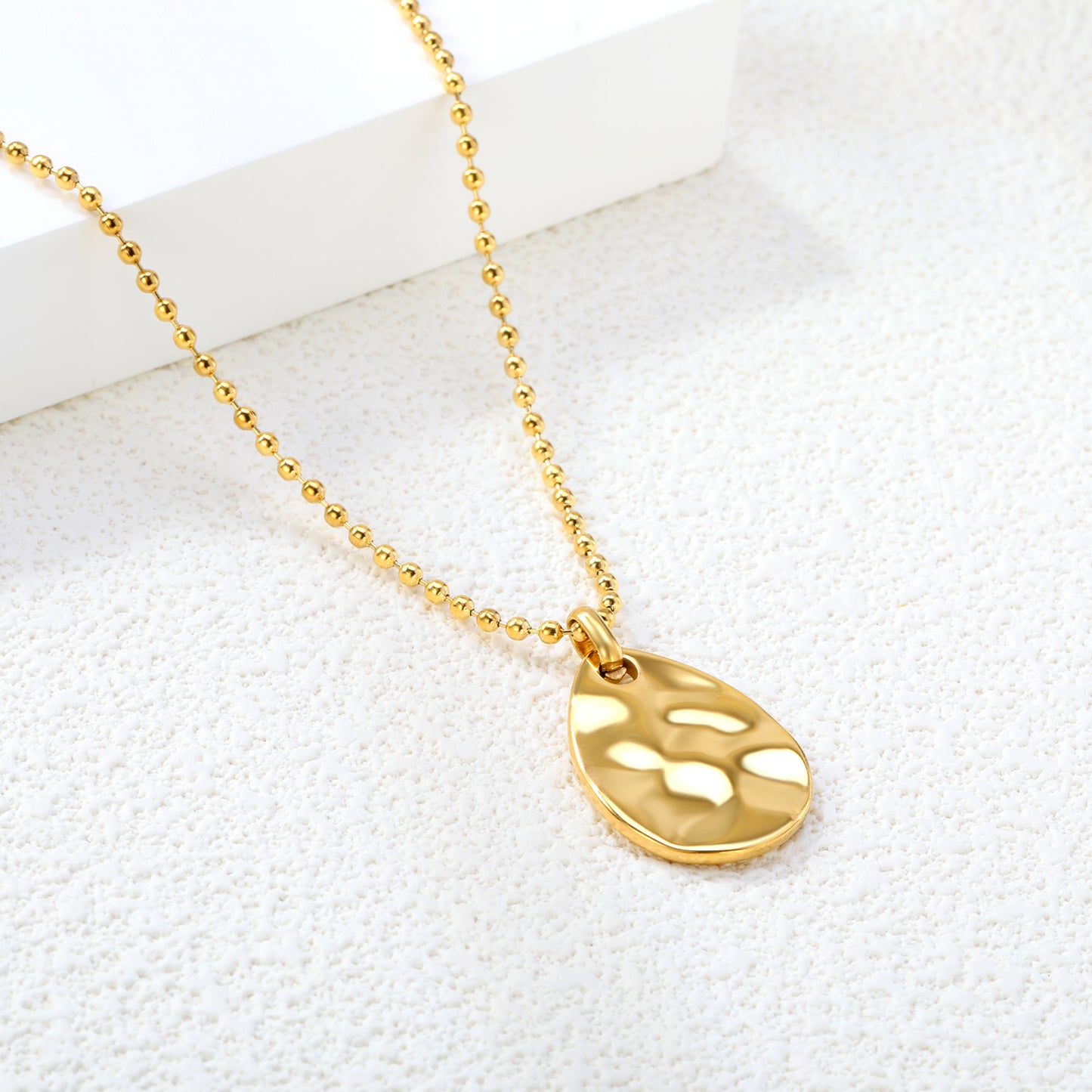 Gold-Plated Relief Pendant Necklace - Geometric Stainless Steel Jewelry