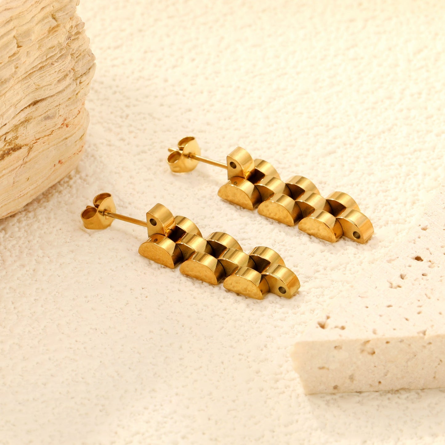 8*26.3mm 4-section bracelet stud earrings gold color