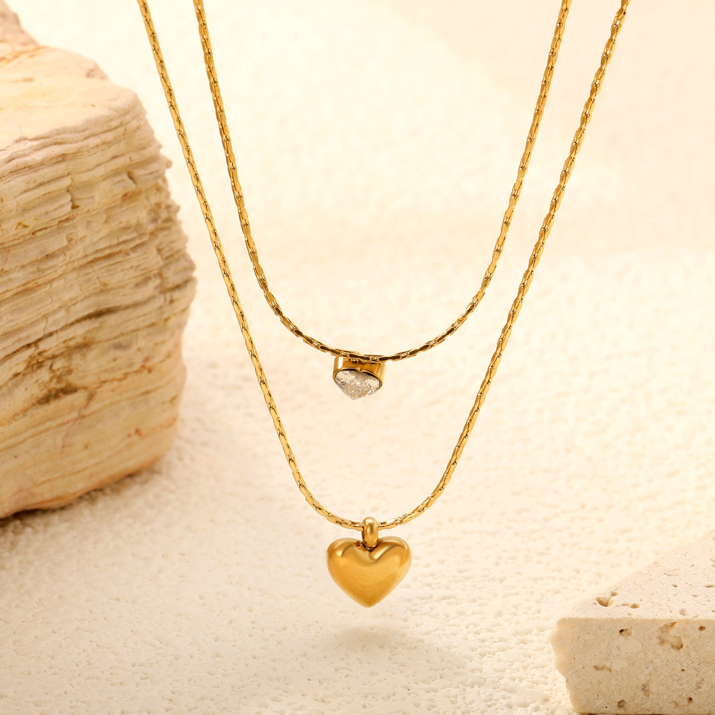 Stainless Steel Double-Layer Chain with Heart Pendant Waterproof Ason Jewelry