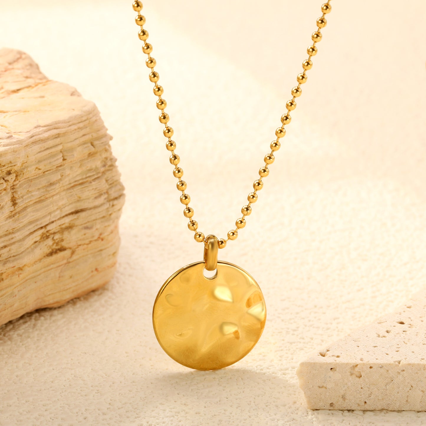 Textured Stainless Steel Pendant Necklace 18K gold plated waterproof