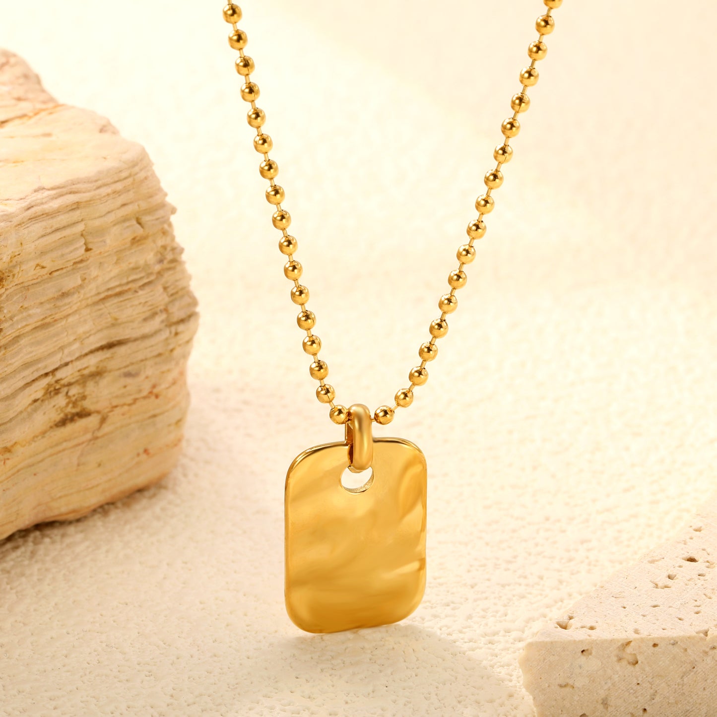 Elegant Textured Stainless Steel Pendant Necklace - 18K Gold-Plated Relief Jewelry