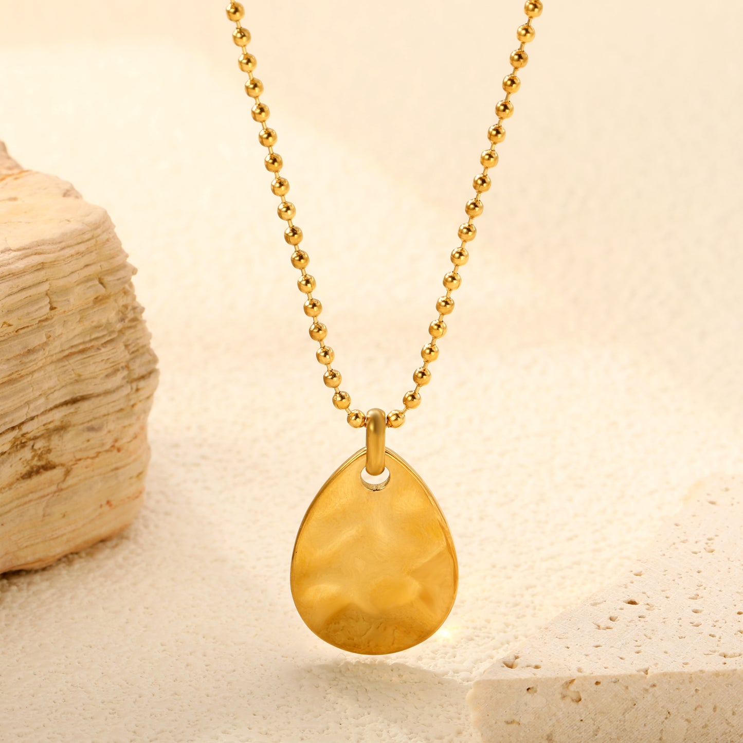 Gold-Plated Relief Pendant Necklace - Geometric Stainless Steel Jewelry