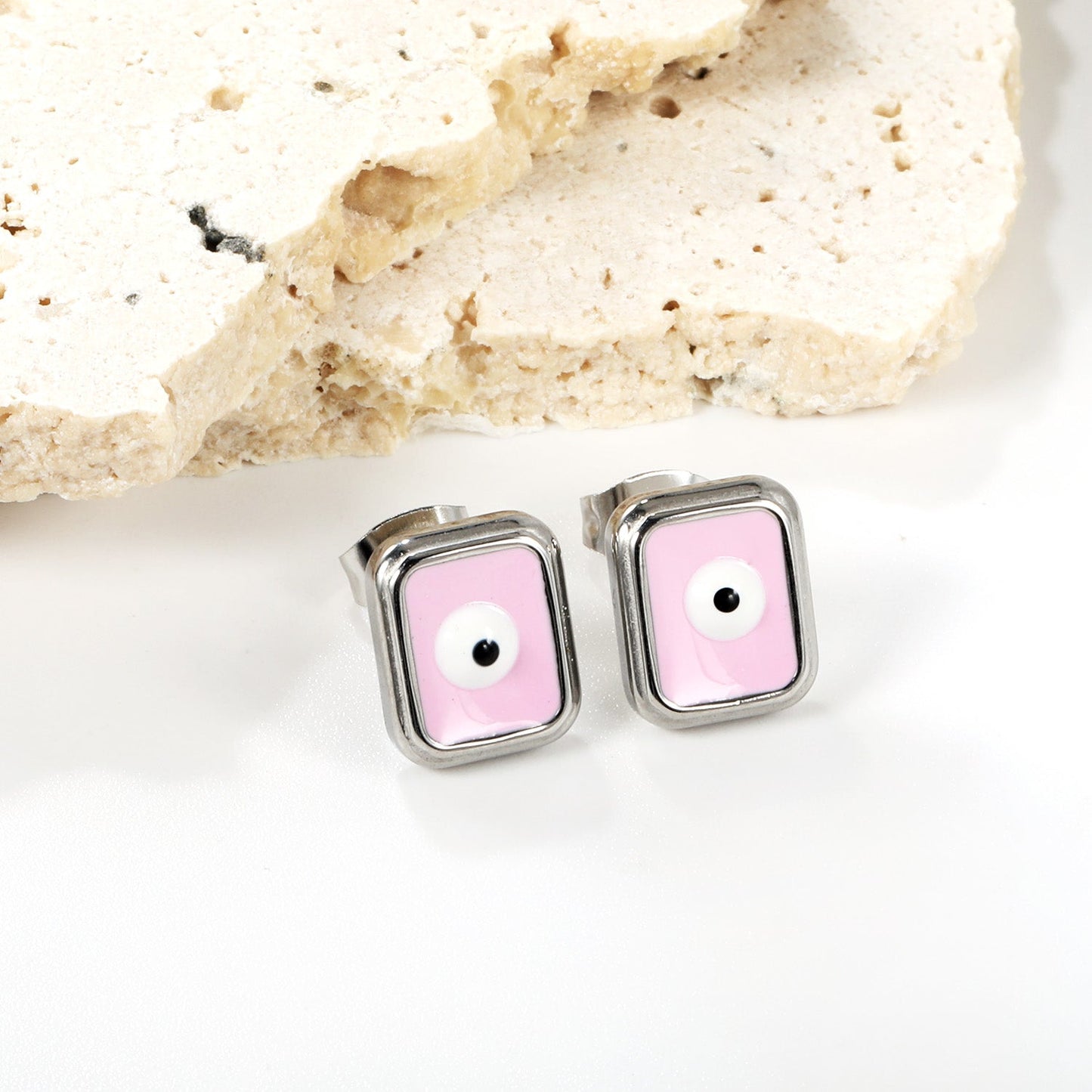 Rectangle with multi-color eyeballs multi-color bottom drop earrings 9*11mm