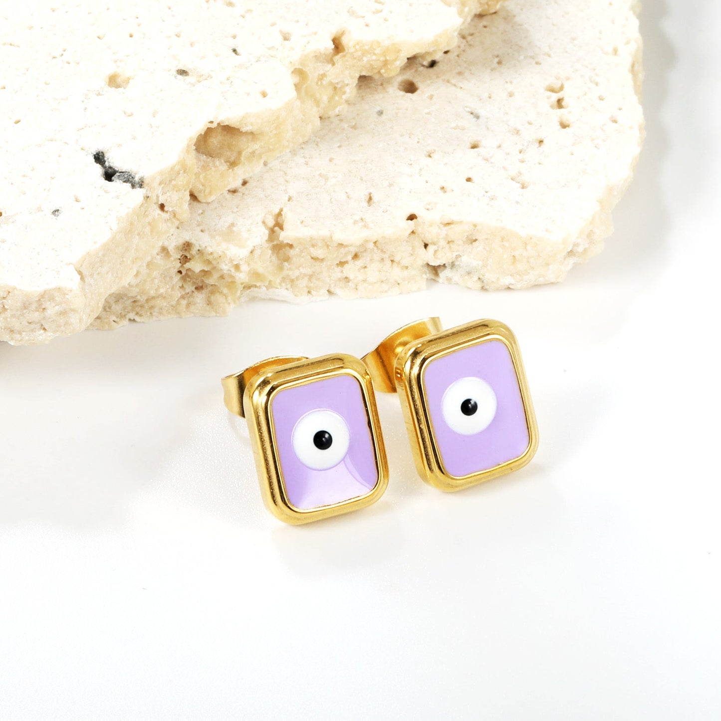 Rectangle with multi-color eyeballs multi-color bottom drop earrings 9*11mm