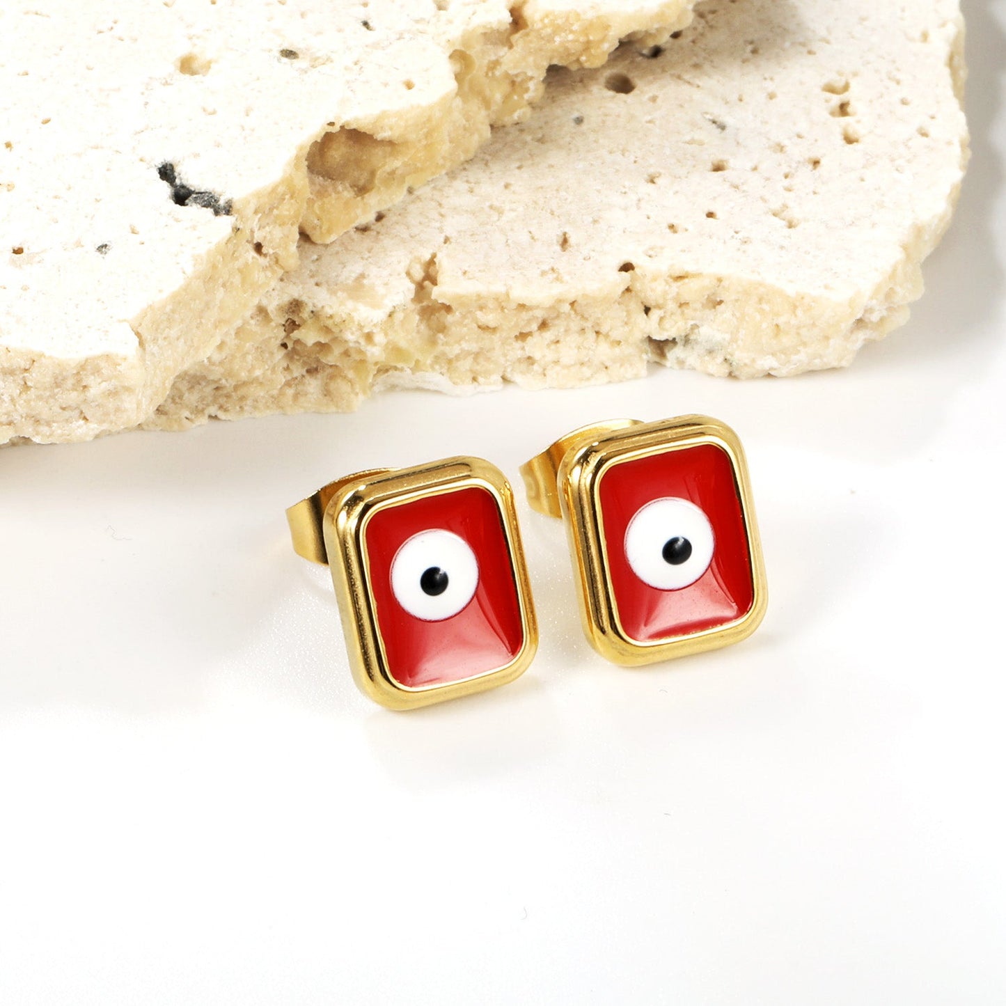 Rectangle with multi-color eyeballs multi-color bottom drop earrings 9*11mm