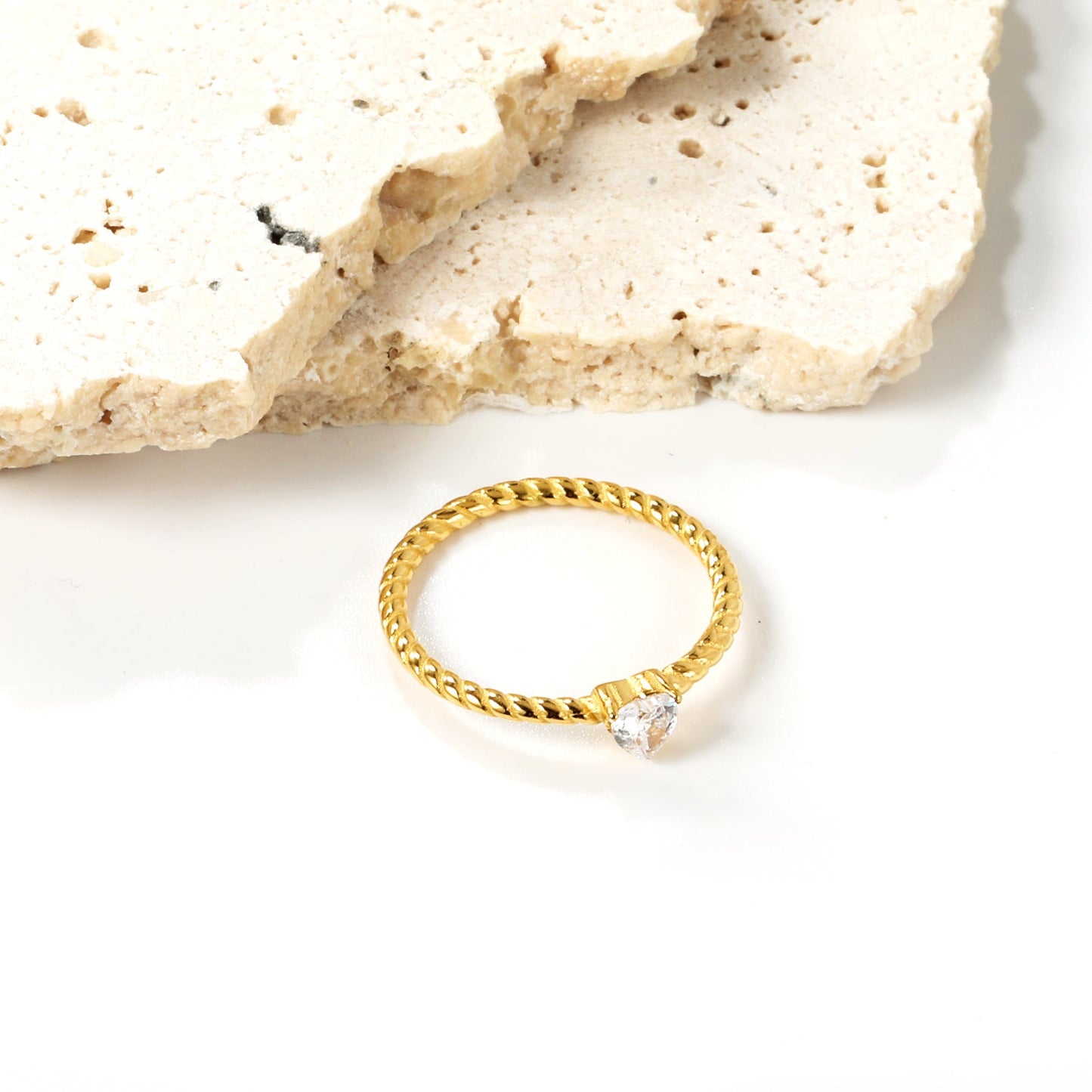 White Triangle Diamonds with Twist Band Ring