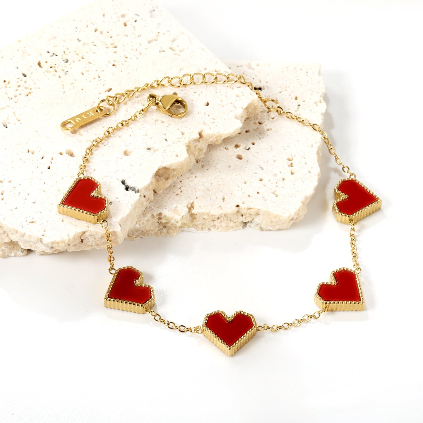 Wholesale 5 Heart with White & Black & Red Shell Bracelet 18+5cm