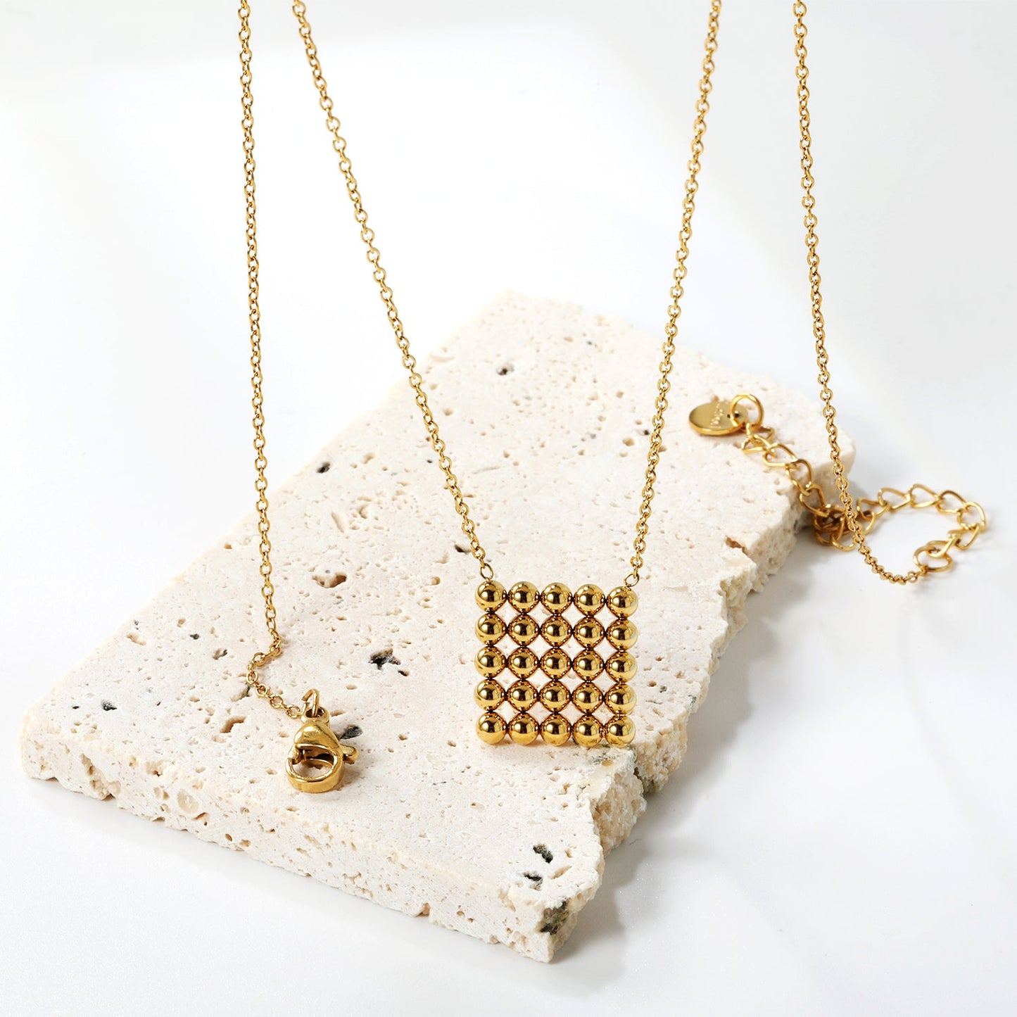 15*15mm square steel bead pendant necklace 45+5cm
