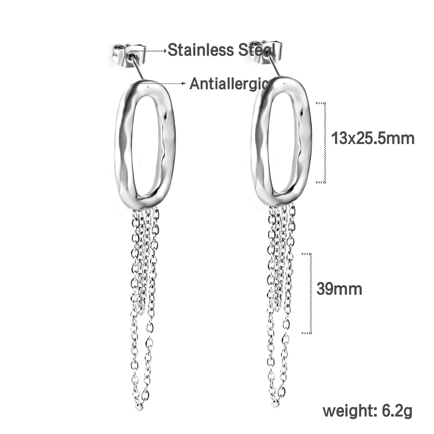 Spring 2024 13*25.5mm Oval Hoops with Matching Chain 39mm Stud Earrings