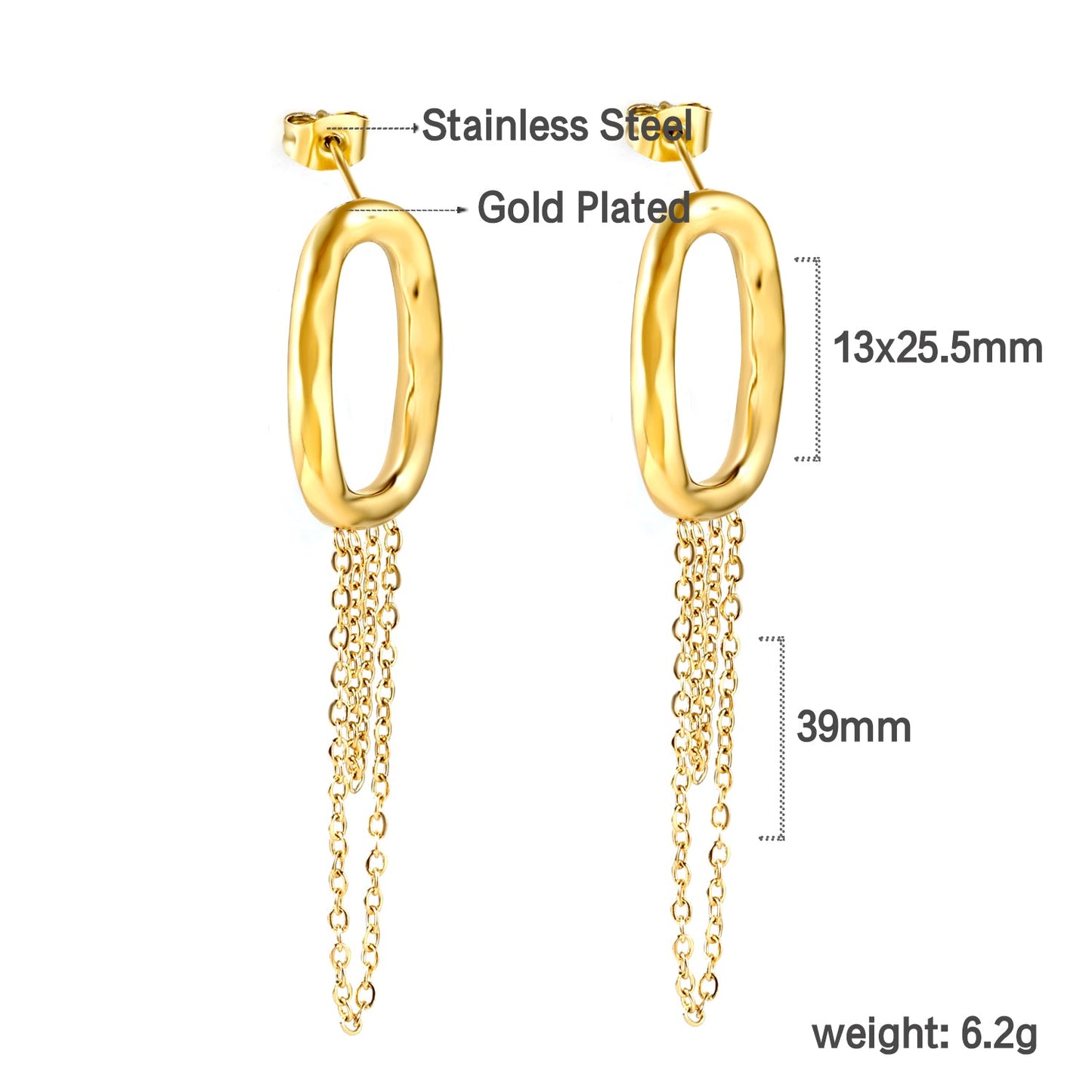 Spring 2024 13*25.5mm Oval Hoops with Matching Chain 39mm Stud Earrings