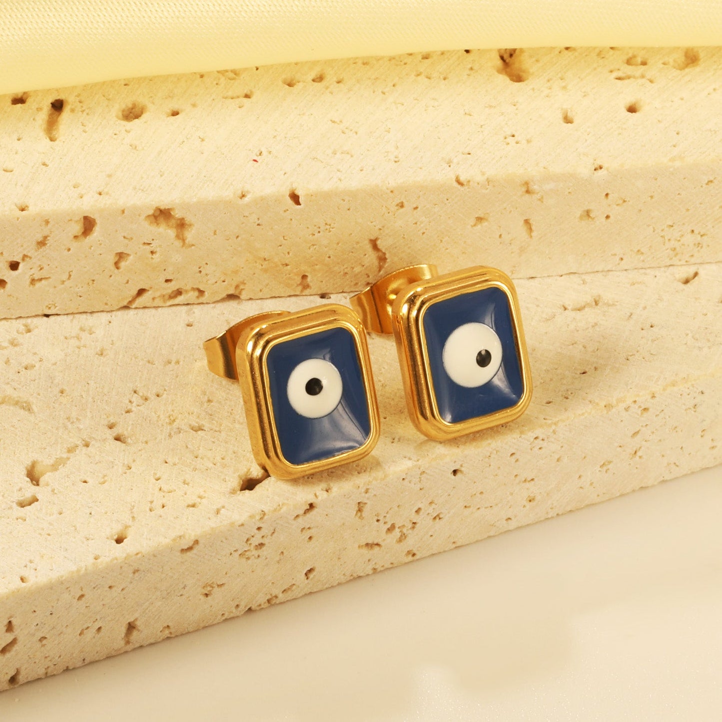Rectangle with multi-color eyeballs multi-color bottom drop earrings 9*11mm